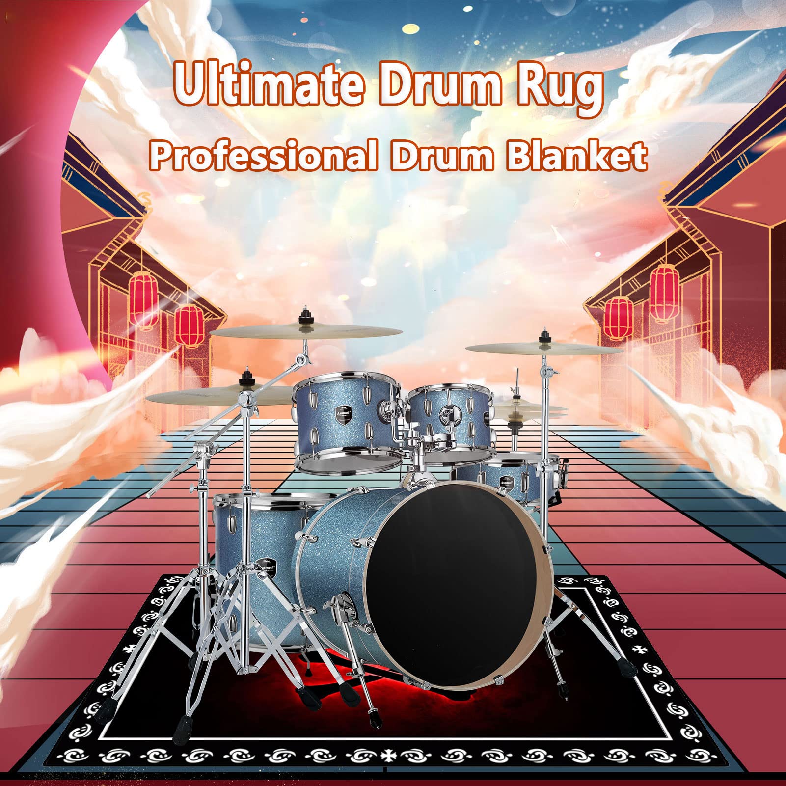 EYZO Tappeto per Batteria Tappetino per Batteria Drum Tappeto Insonorizzato per Batterie elettroniche Rullante Acustica Snare Drum Grancassa Strumenti Musicali Coperta Antiscivolo, 160CMx100CM