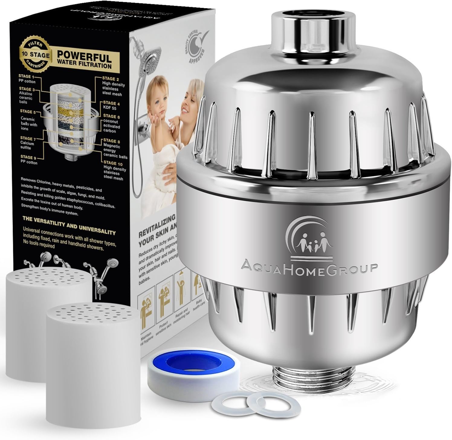 Amazon｜AquaHomeGroup 12段階のシャワー水フィルタShower Water Filter 2つのカートリッジを含む