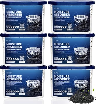 CLEVAST Moisture Absorber Boxes 6 Pack, 12 Oz Dehumidifier for Closet & Bathroom, Humidity Absorber for Wardrobe, Bedroom, RV & Car, Moisture Control with Activated Charcoal