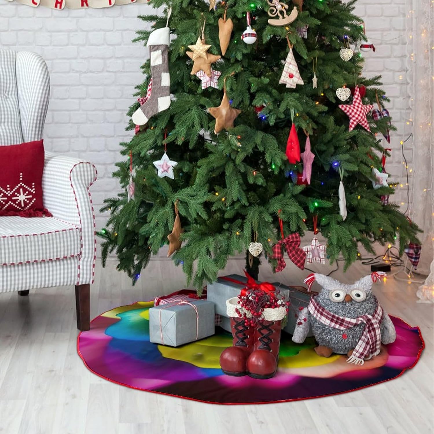 Christmas Tree SkirtRainbow Flowerclassic Fashion Tree Skirt Painted Multifunctional Christmas Tree Skirt