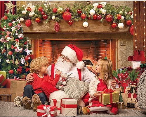 Miniatura 4 de Fondo de tela de poliéster de 7 x 5 pies para chimenea, estilo vintage, árbol de Navidad, fotografía de fondo para niños, retratos, fiestas,