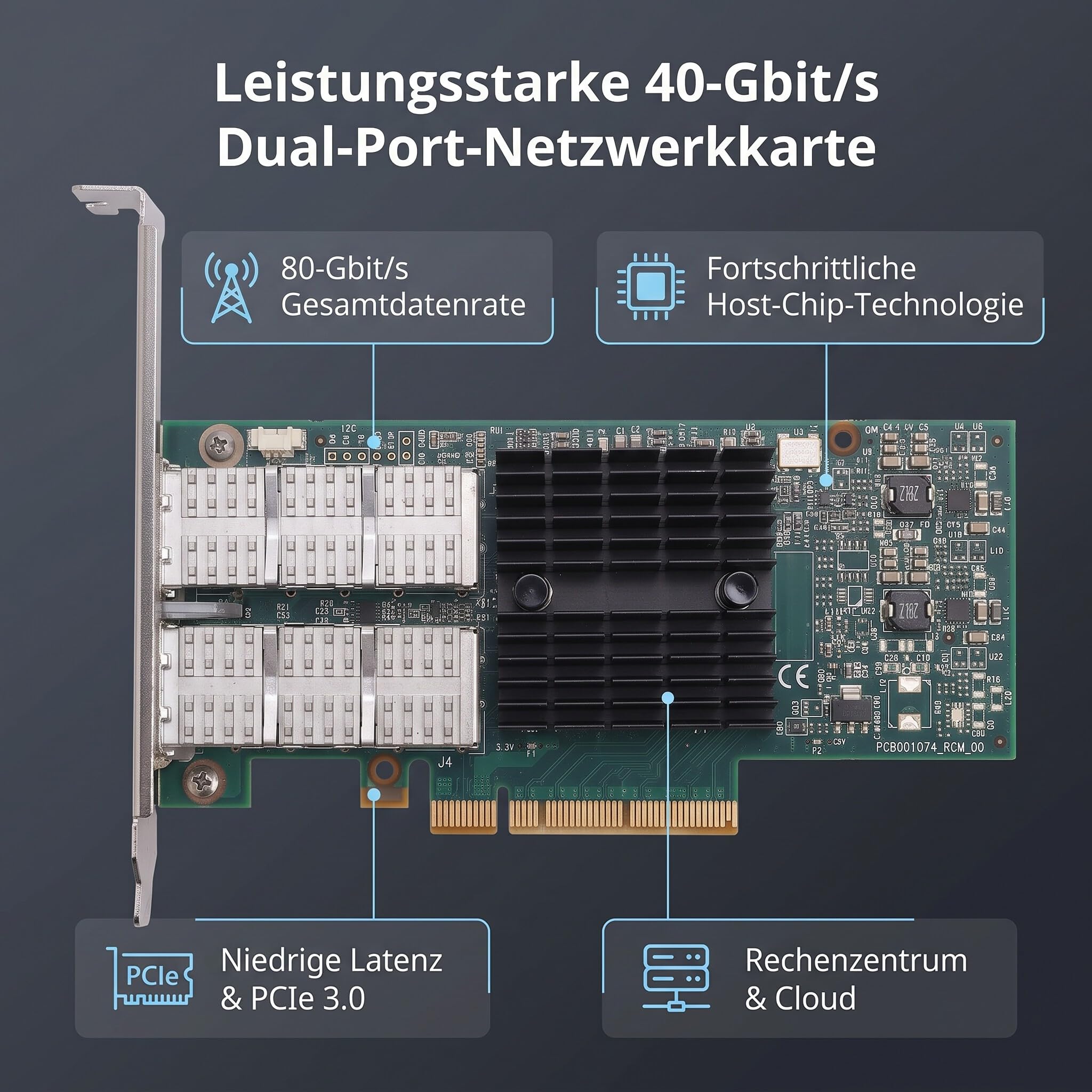 Carte réseau Ethernet PCIe 40 GB/s Double Port QSFP