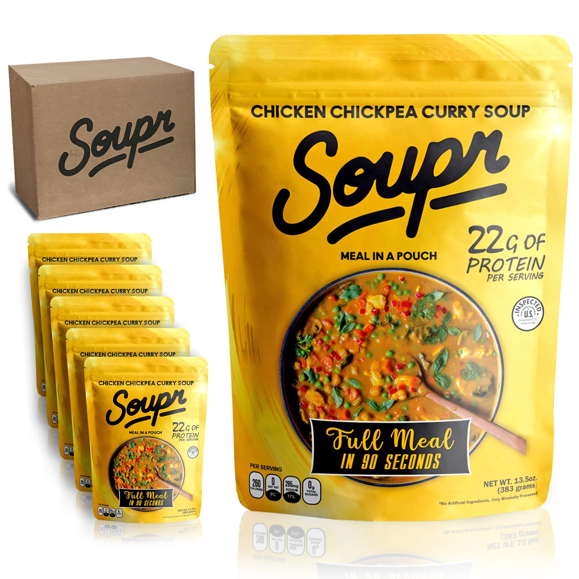Chicken Chickpea Curry Soup, Over 30g of Protein | No Refridgeration Required | High Protein Soup | Low Sodium Soup | Chunky Soup | Gluten Free Soup | Backpacking meals | Instant Soup, Instant meals, soup mixes pre packaged gourmet, soup low sodium