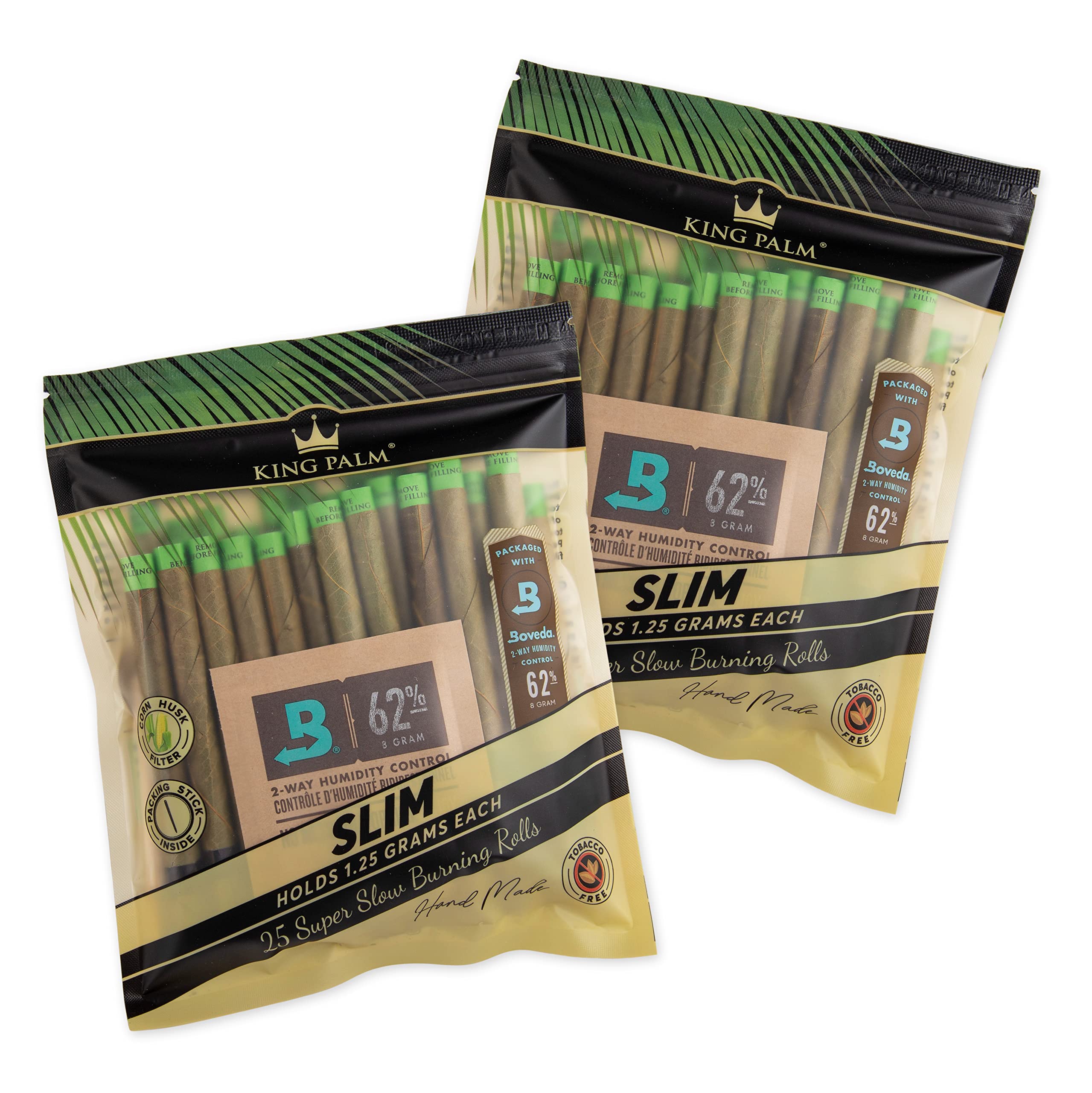 King Palm Slim Size Natural Pre Wrap Palm Leafs (2 Packs of 25, 50 Rolls Total) - Pre Rolled Cones - All Natural Cones - Corn Husk Filter - Preroll Cones - Prerolled Cones with Filter - Organic Cones