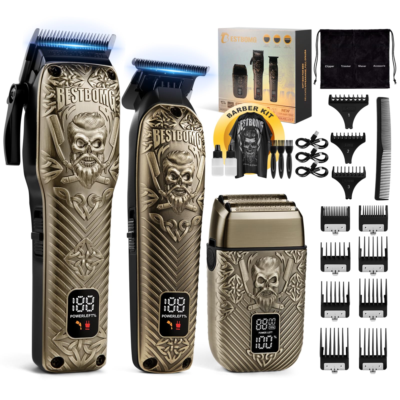 BESTBOMG Hair Clippers for Men Professional Hair Clippers Beard Trimmer Rechargeable Shaver Set Metal T-Blade LED Display Barber