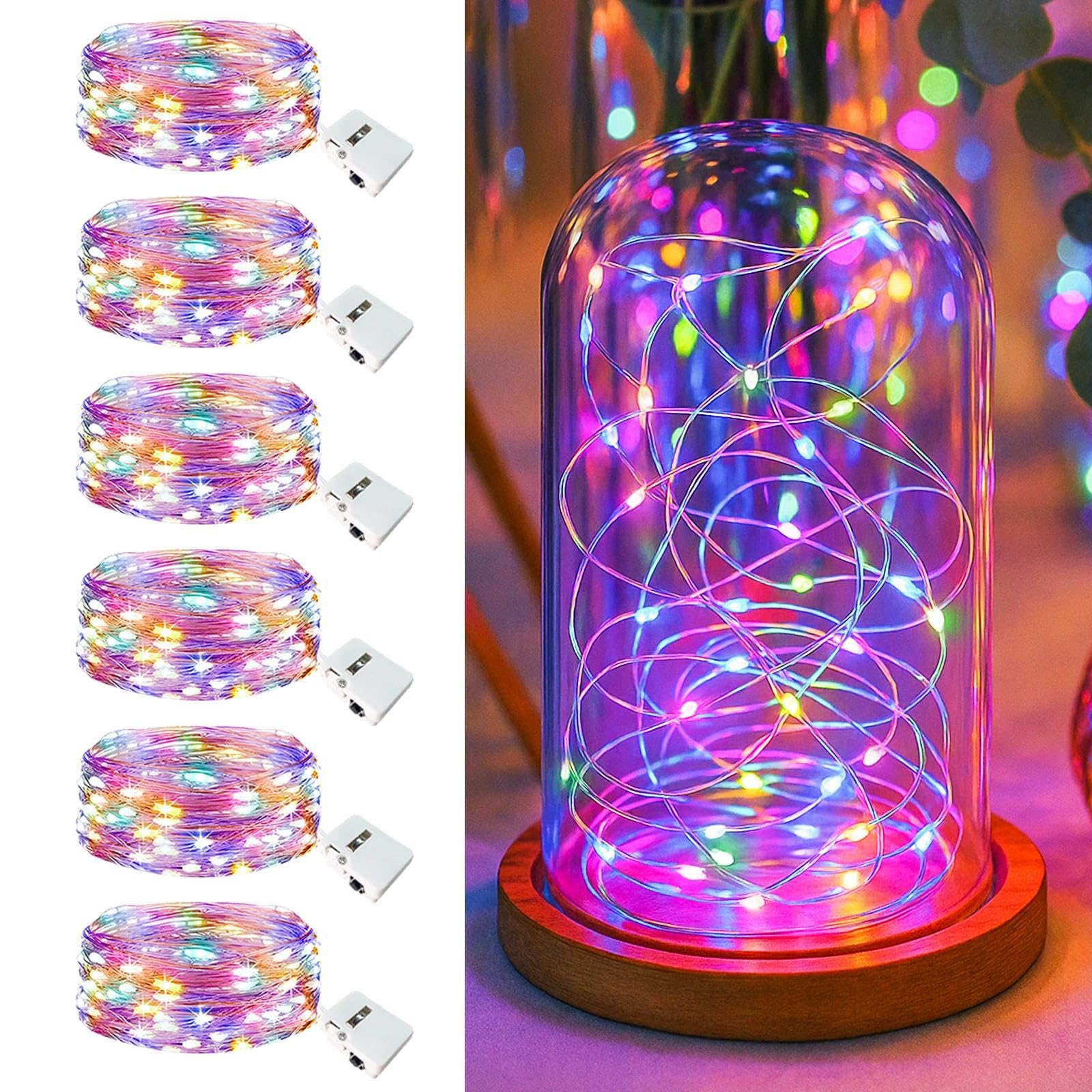 6 Pack Fairy Lights Battery Operated - 7ft 20 Led Twinkle Lights 3 Modes, Multi-Colored Bulk Mini String Lights Waterproof for Mason Jars Vases DIY Party Wedding Decoration Christmas