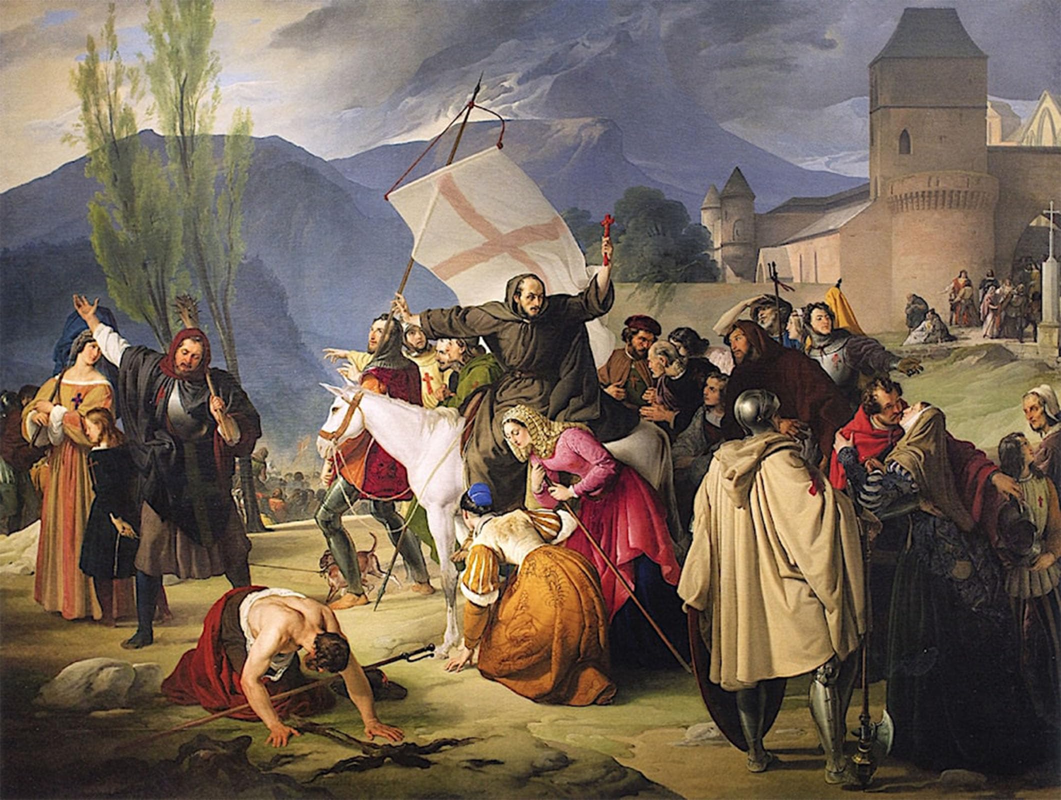 ARTXLXXBN Famous Prints Artwork Pictures Poster Painting Art Peter the Hermit Who Rode a White Mule with a Crucifix in Hand by Francesco Hayez Artwork Landscape Pictures for Home Decor 60x90cm