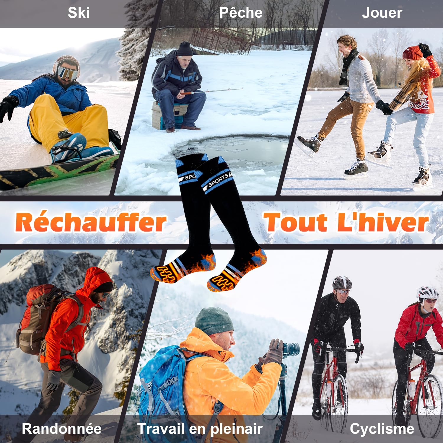Chaussettes Chauffantes Homme Femme avec Télécommande APP Chauffe-Pieds,6000mAh Rechargeables Chaussettes Chaudes d'hiver en Coton