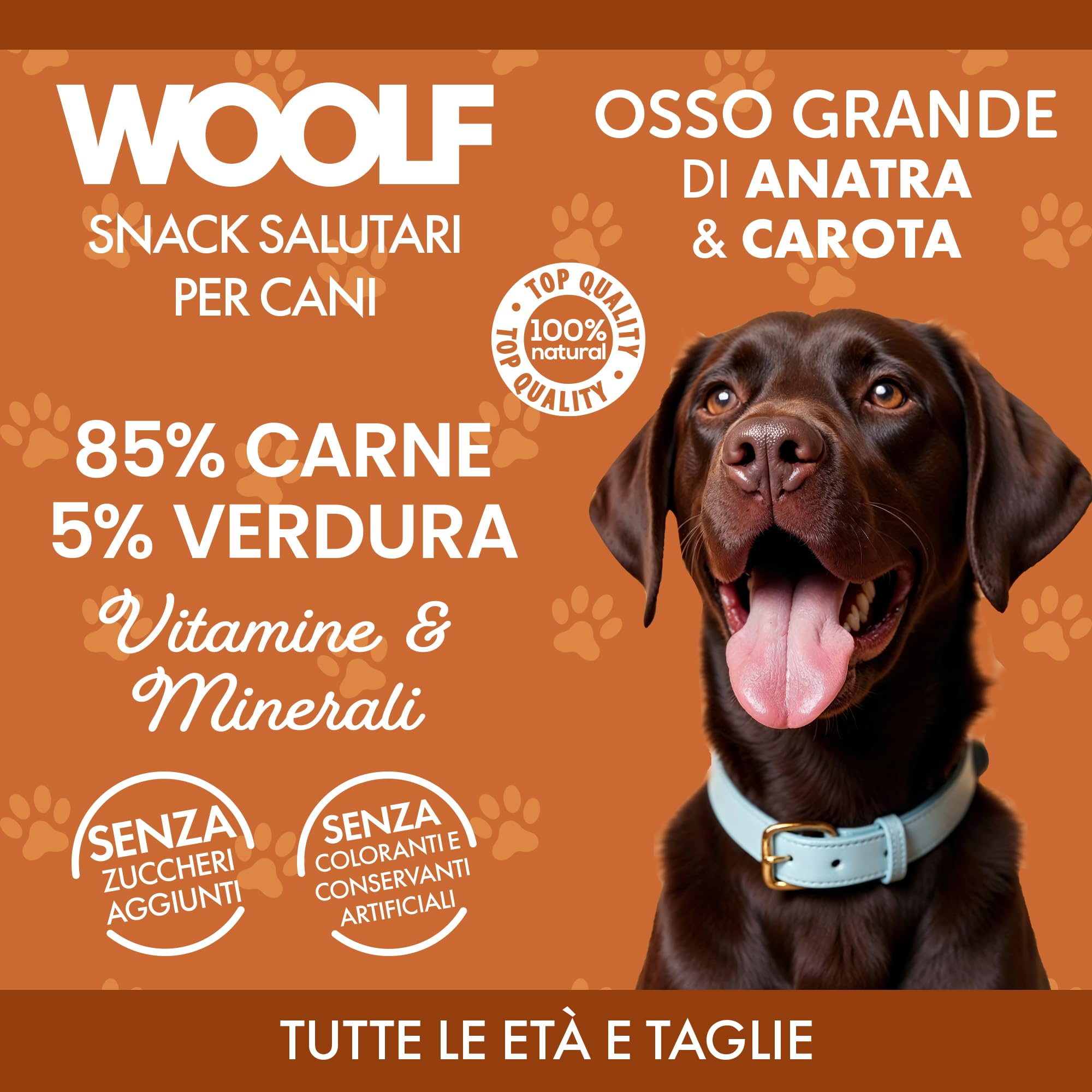 Snack per cani dental stick per cani premietti addestramento masticativi lunga durata osso pulizia denti cane al gusto anatra e carota 100 g | WOOLF