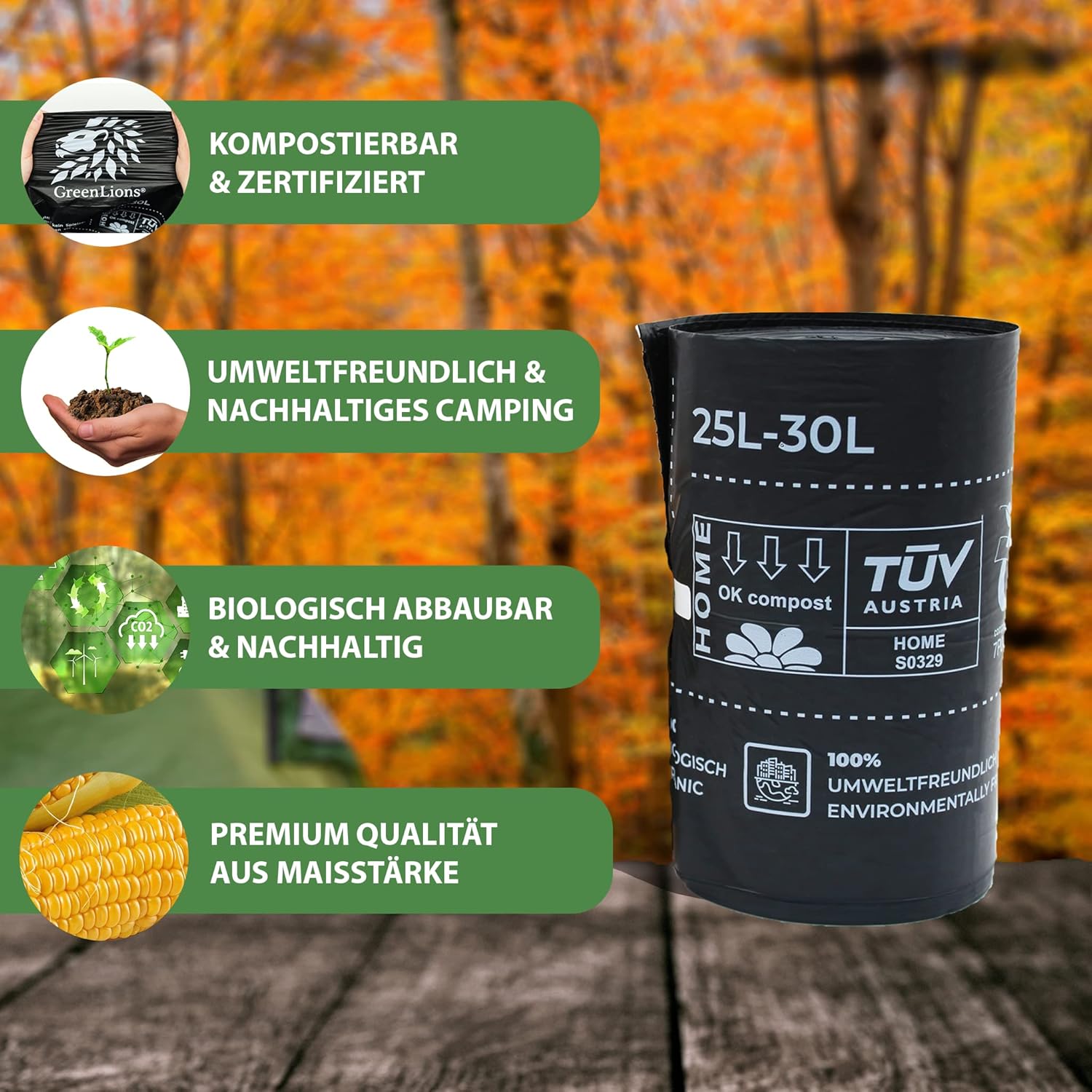 GreenLions Toilet Bag Camping Toilet 50 Bags Made of Corn Starch