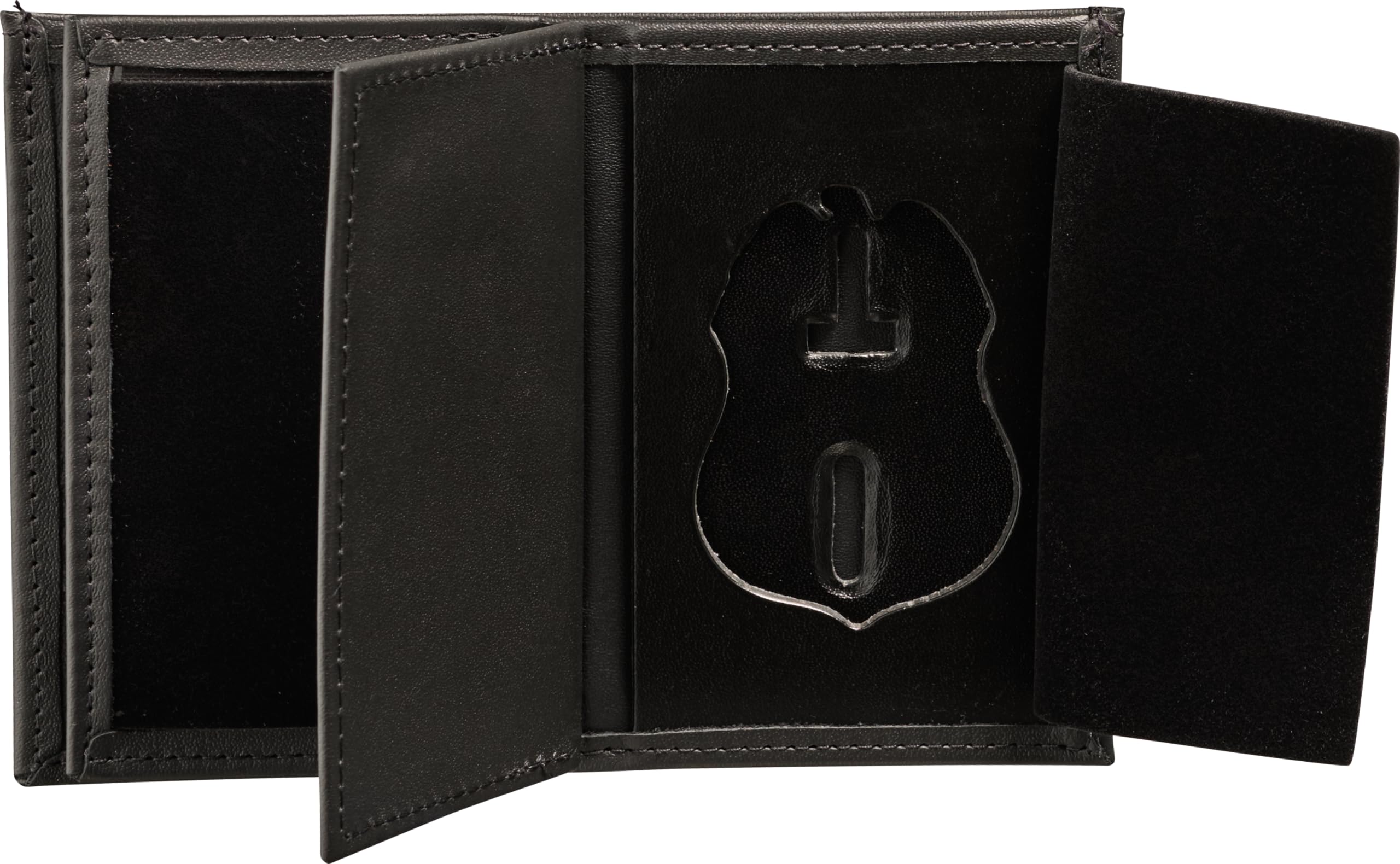 Perfect Fit Hidden Badge Bifold Wallet TSA Badge and ID Case Hidden Badge Wallet (Cutout PF 691) Black Leather