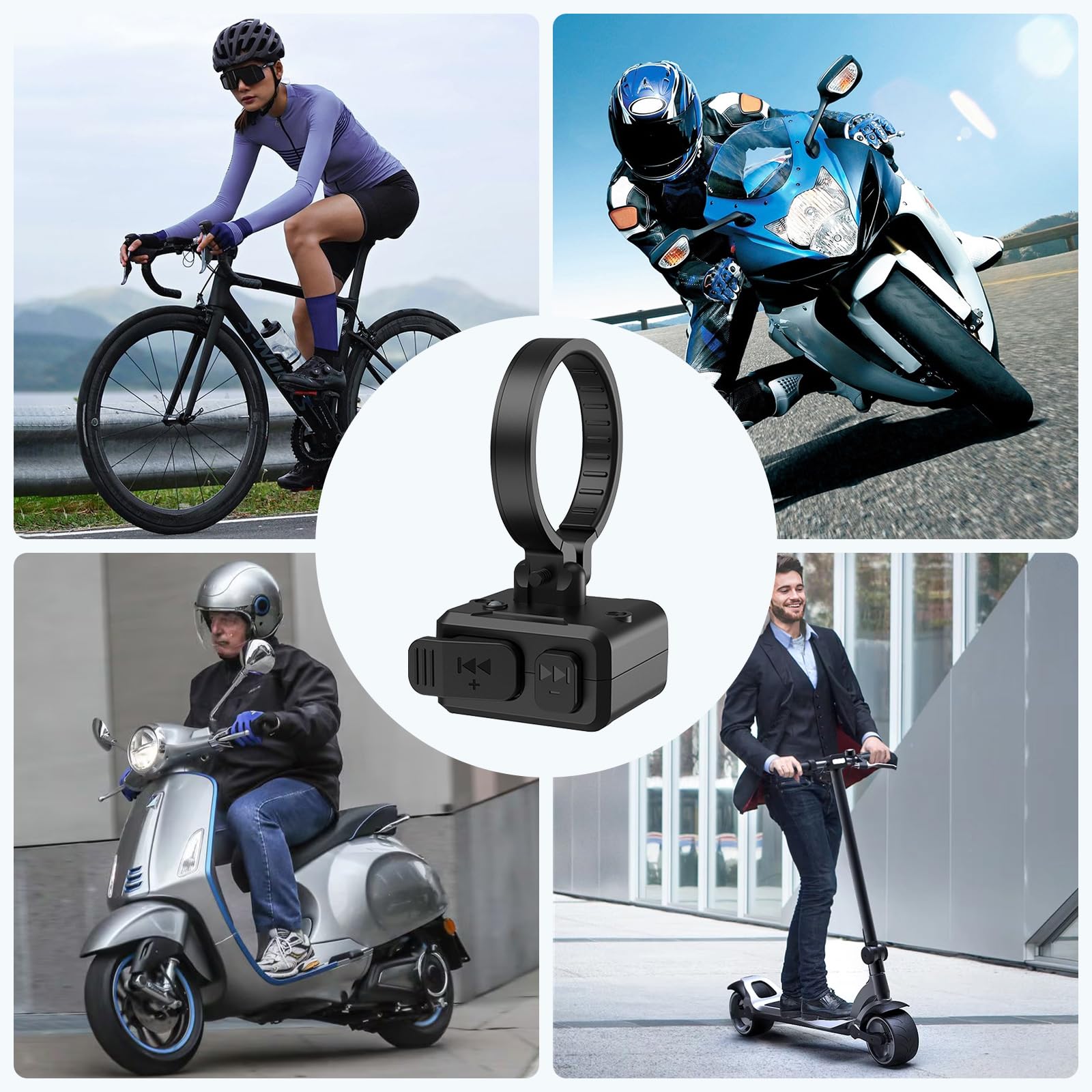 Pulsante multimediale Bluetooth wireless IPX6 Telecomando impermeabile per manubrio della bici del motociclo Supporto per manubrio Siri Voice Assistant Telecomando wireless ricaricabile per iPhone
