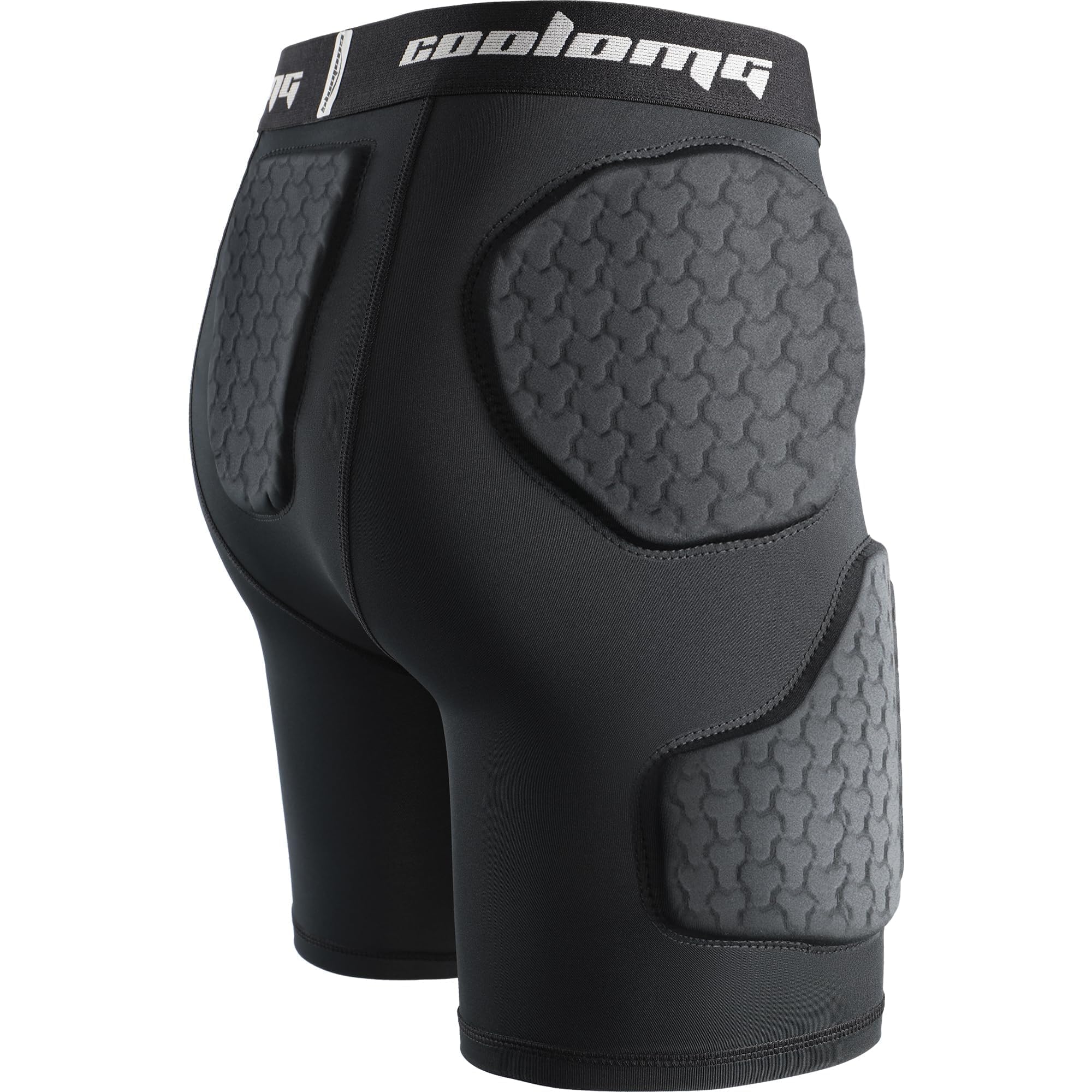 COOLOMG Youth Kids Football Girdle Shorts with Cup Pocket 5 Built in Pads Hip,Thigh,Tailbone Padded Shorts for Football Rugby Softball Black XL