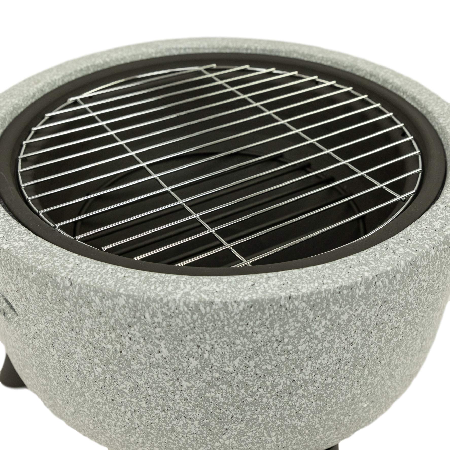 MaxxGarden Brasero – Ø 45 cm, Rejilla: Ø 40 cm, Resistente al Agua y a Las heladas, Madera o carbón de Madera, Acero, MagicMag: Piedra Artificial Mgo, Aspecto Piedra/Negro