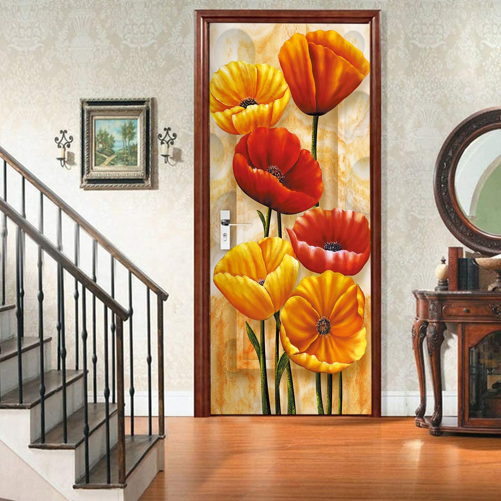 Adesivi Murali 3D Porte 90x210cm - Foglie Tropicali Verdi | Autoadesivo In Vinile | Decorazione Casa Fai Da Te - Foto 8