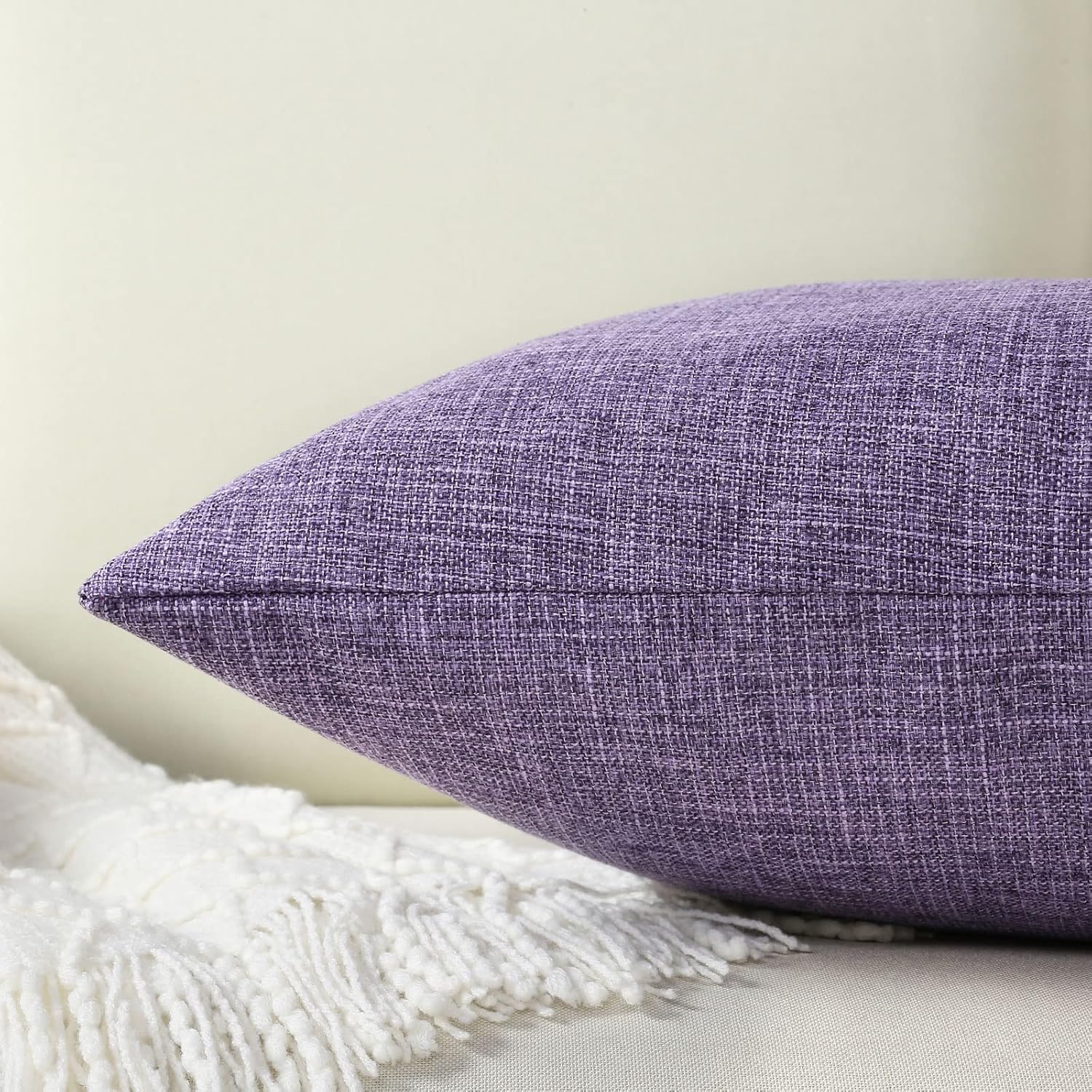 HAUSSY Lavender Linen Decorative Throw Pillow Covers 20x20 Inch Set of 2,Square Cushion Case with 3 Vintage Buttons,Modern Farmhouse Home Decor for Couch,Bed
