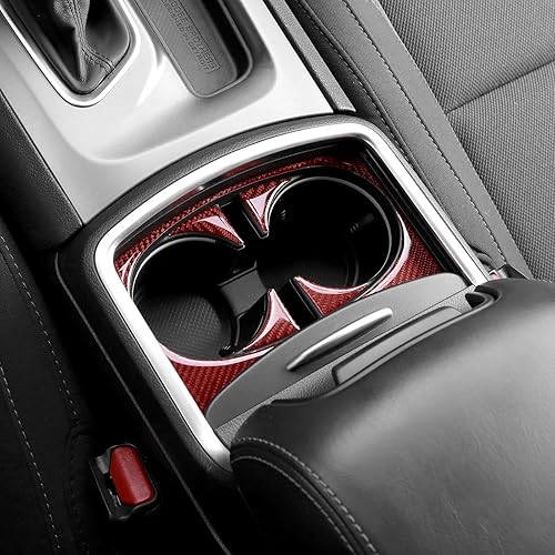 Miniatura 7 de RT-TCZ Para Cargador Portavasos Panel Trim Cubierta para Dodge Charger 2011 up Soft Red Carbon Fiber Interior Accesorios 6 unids