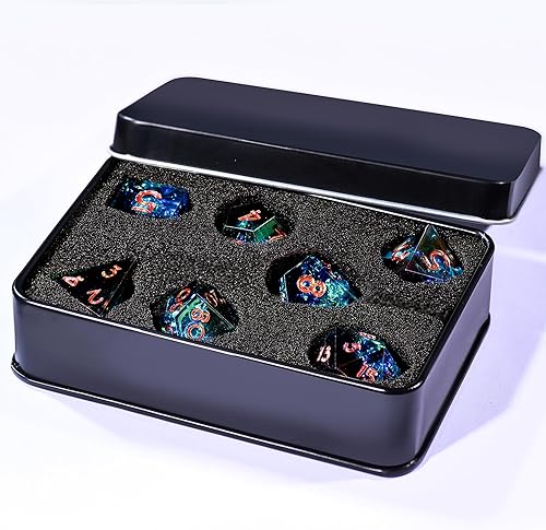 Vista 14 de AUSTOR Juego de dados DND de 7 troqueles hechos a mano, dados poliédricos de resina de borde afilado para juegos de mesa de Dungeons and Dragons RPG