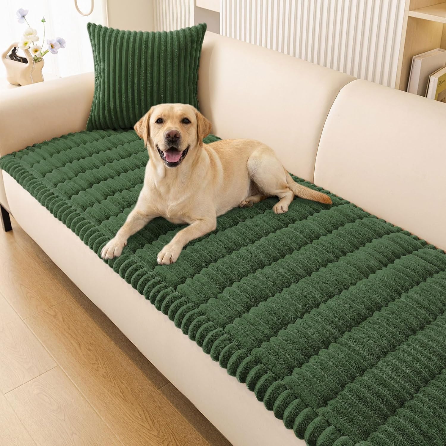 Homaxy Thick Soft Sofa Covers, Dark Green, 70x210cm