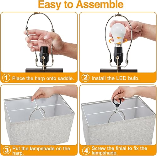 Miniatura 7 de Luvkczc Juego de 2 lámparas de mesita de noche con puertos USB C+A, lámpara de mesa de 24 pulgadas de alto con dos bombillas LED de 3000 K, pantalla