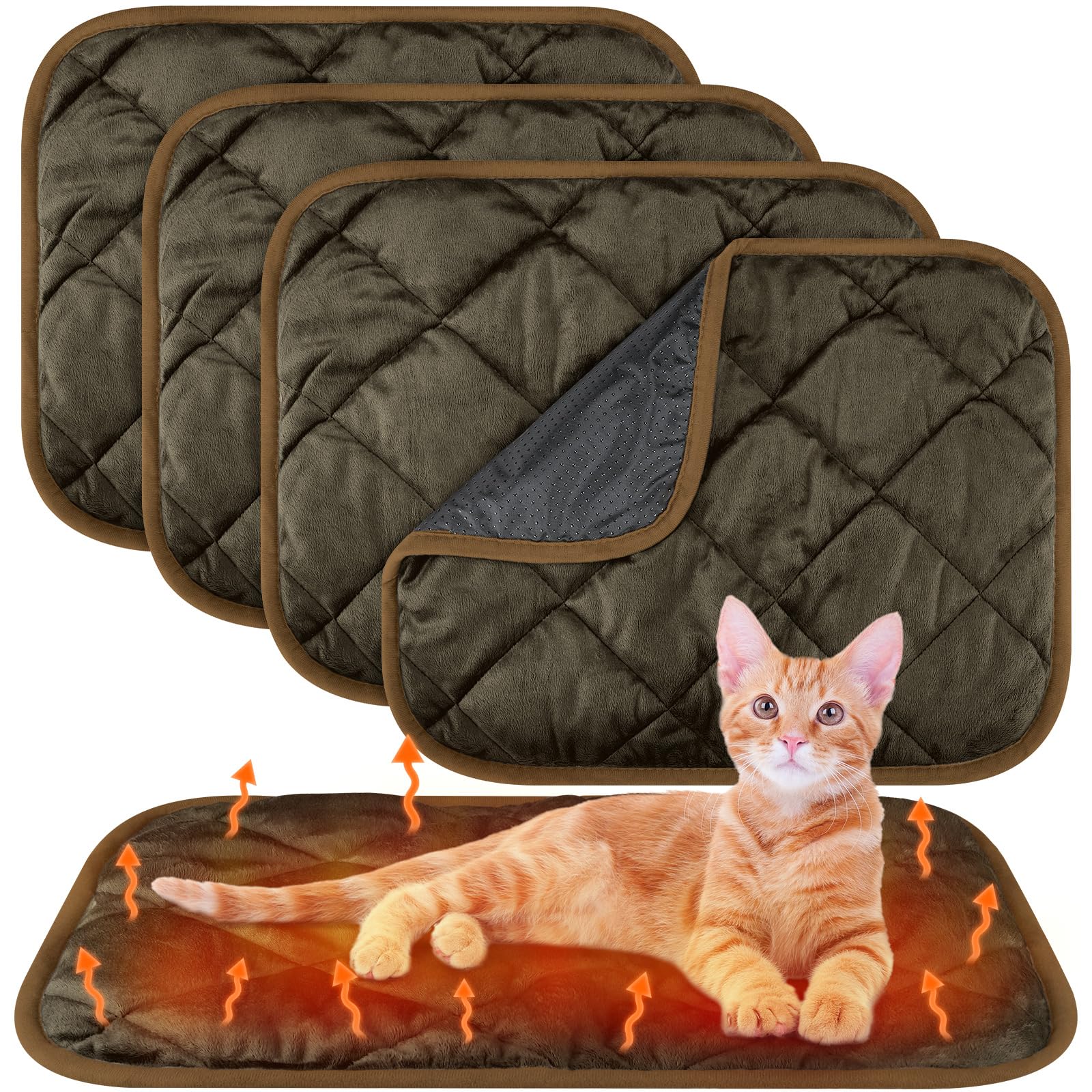 4 Pack Self Heating Cat Pad Self Warming Dog Mat, 16 x 20 Inch, Coffee