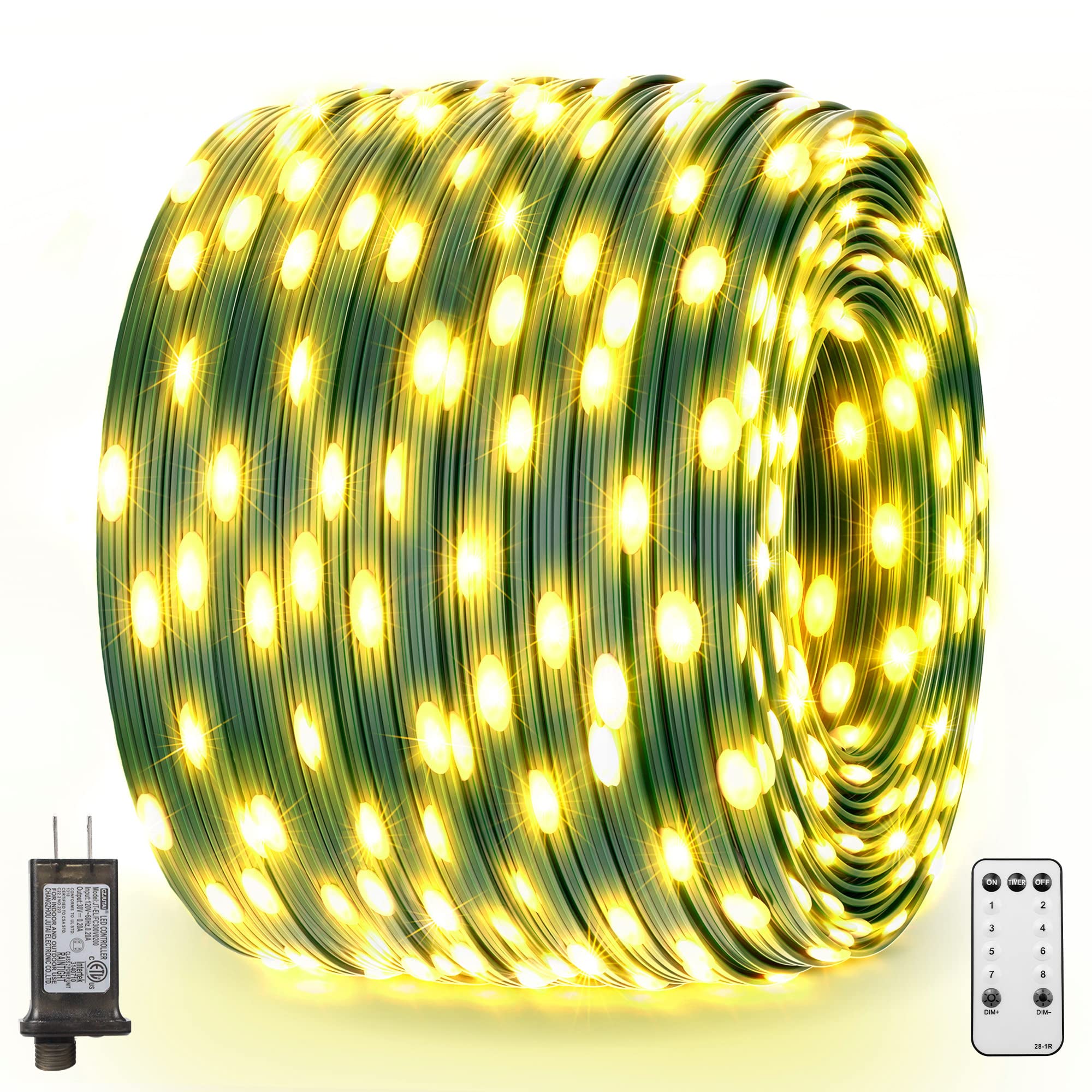 YILINM Christmas Lights Outdoor, 197FT 600 LED String Lights 8 Modes & Timer Christmas Tree Lights Plug in Green Wire IP67 Waterproof Fairy Light for Xmas House Yard Holiday Decorations(Warm White)