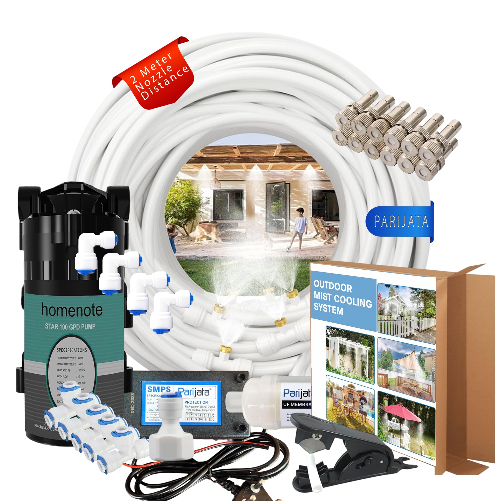 Homenote by Parijata 25mtr DIY Fogger Setup with Motor for Home/Mist Cooling System for Home | Fogar/Fogger Kit for Dairy Farm, Poultry Farm & Animals | (Nozzle Distance 2mtr) | Extendable Warranty-image-8