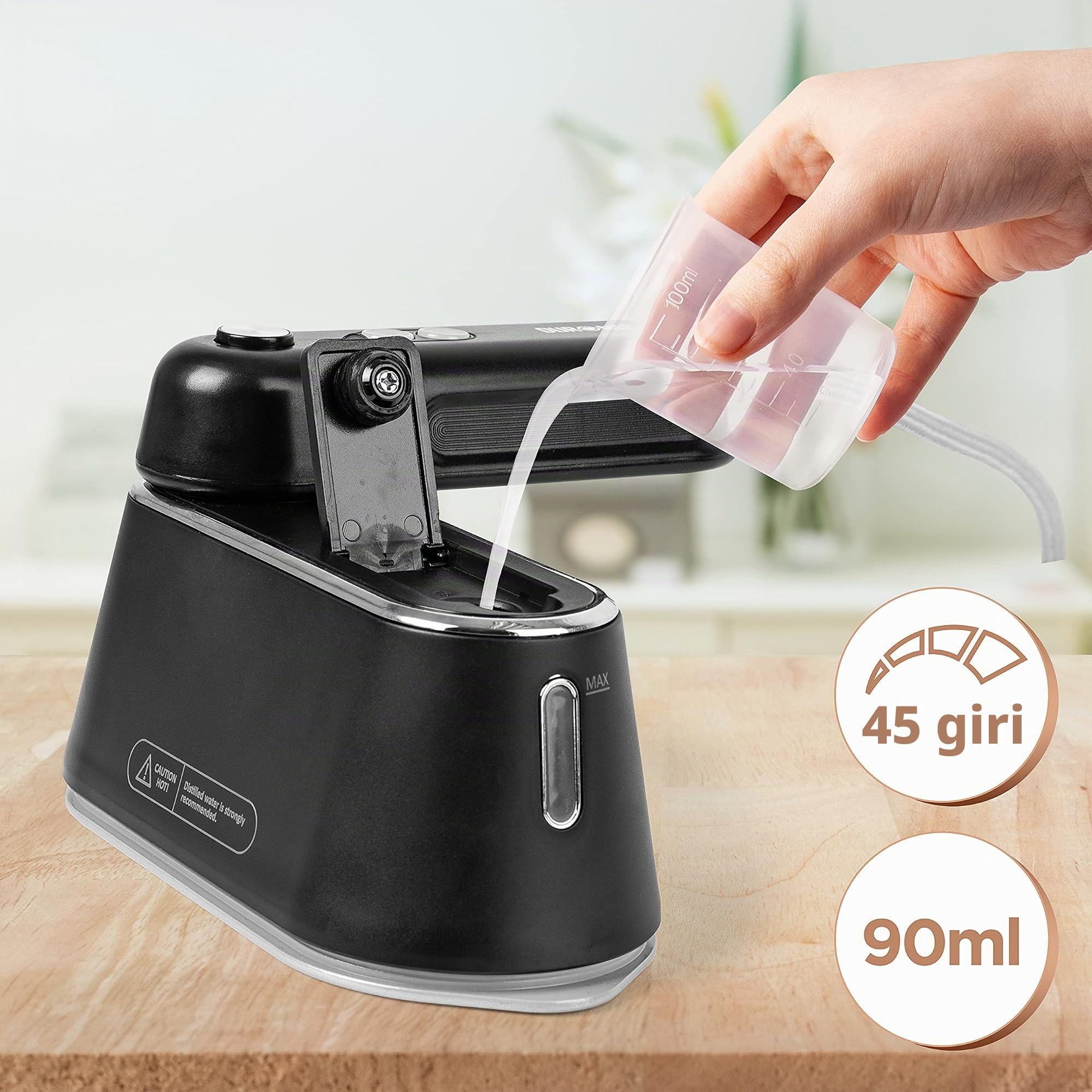 Duronic HS90 Ferro da stiro da viaggio portatile | Uso orizzontale e verticale | 2 funzioni vapori | Maniglia retrattile | Compatto e leggero per spostamenti | Borsa, base e brocca