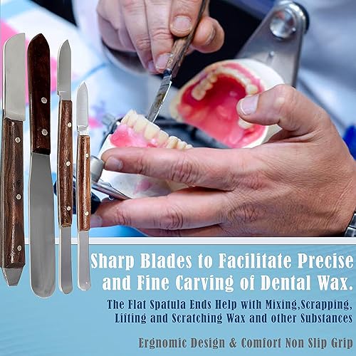 Miniatura 3 de Fahenstock Dental - Cuchillo grande y pequeño, espátula para alineación de yeso y cuchillo, instrumentos de restauración de laboratorio, 4 piezas,