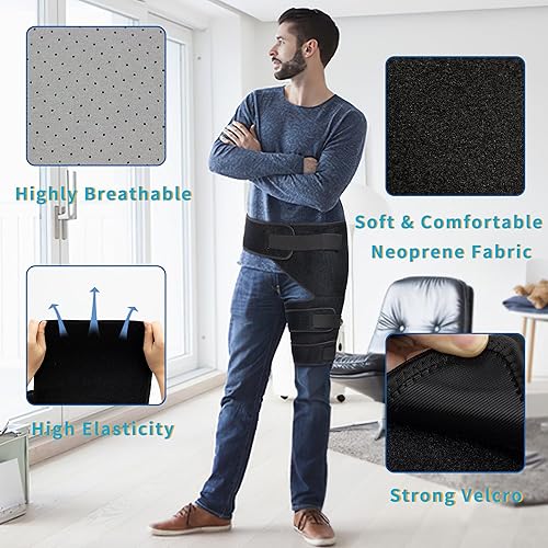 Miniatura 5 de Hiball Soporte de compresión ajustable para cadera, ingle y isquiotibiales para hombres y mujeres, manga de compresión de muslo con 6 correas de
