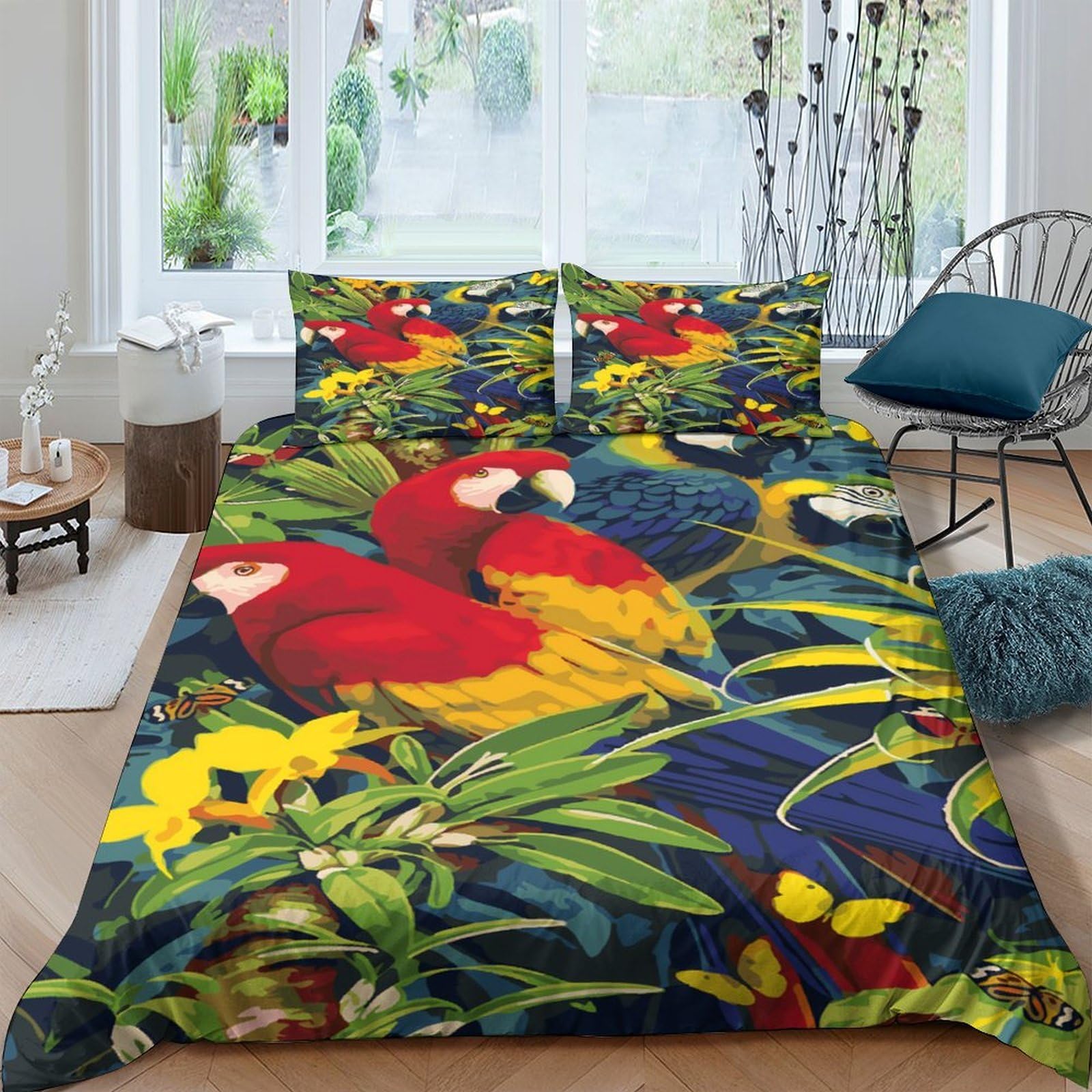 Ctjqhvkz Style-6 3D Printed Tropical Parrot Fitted Sheet Microfiber Soft Anti-Slip Exotic Jungle Bed Cover For Bedroom Guest Room Decor Single（135X200cm）