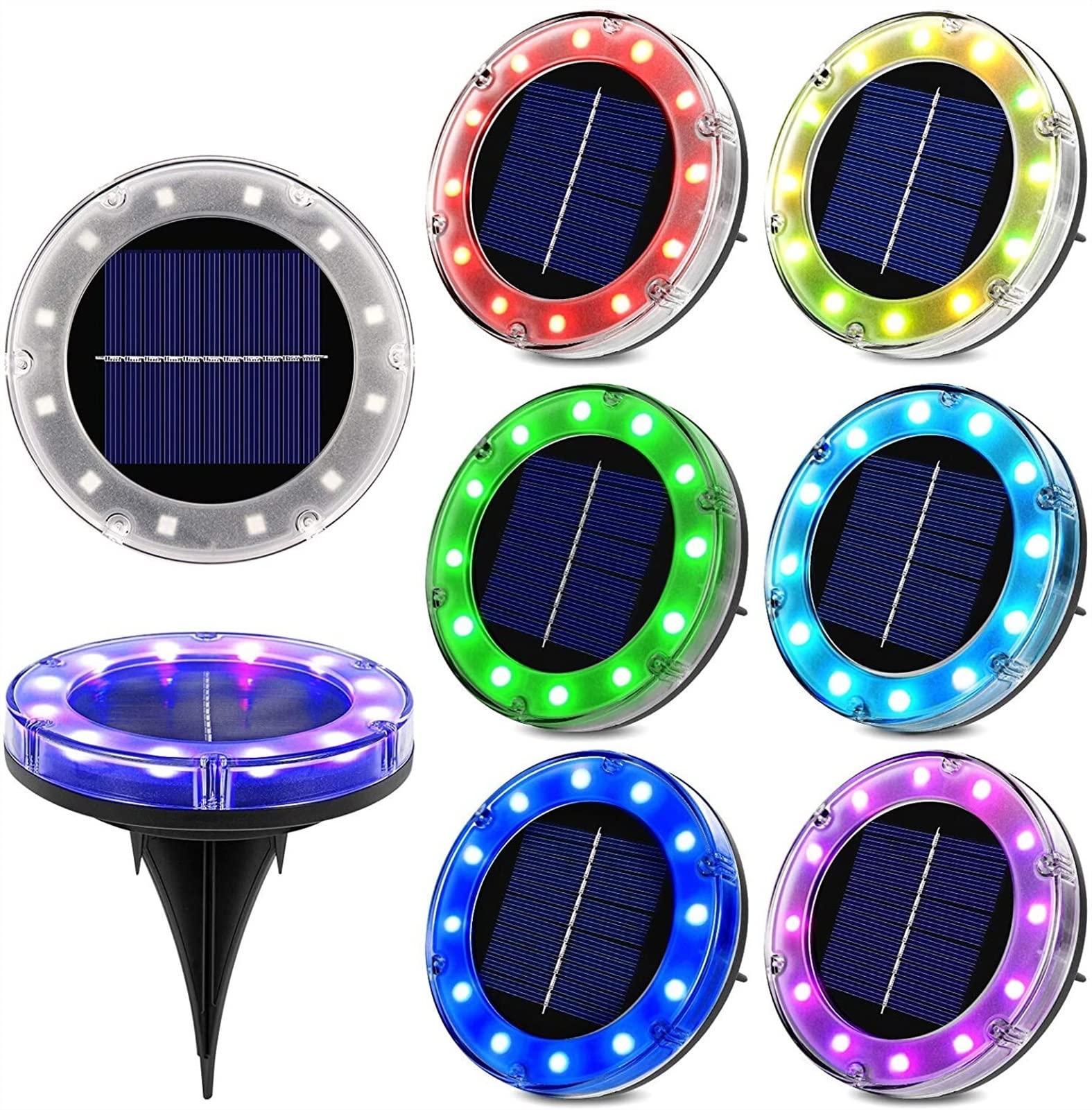 Extérieur 4PCS Solaire Alimenté Disque Lumières 12 LED Solaire Allée Lumières Extérieur Étanche Jardin Paysage Éclairage pour Yard Deck pour Cour, Pelouse