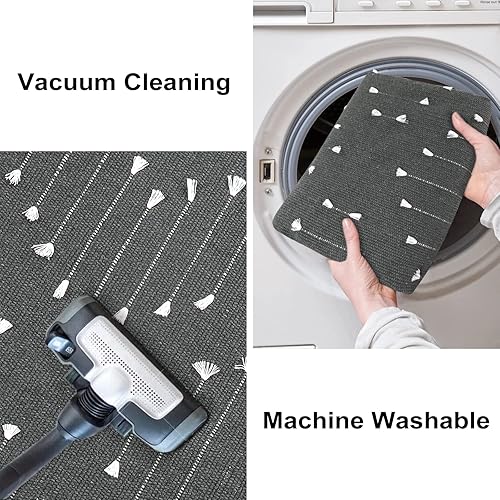 Miniatura 5 de HAOCOO Alfombras de baño grises de 2 x 3 pies, alfombra tejida de algodón pequeña lavable con borlas, alfombra marroquí para puerta delantera,