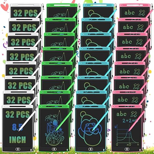 Paquete de 32 tabletas de escritura LCD para niños, tableta de dibujo de 8.5 pulgadas, almohadilla de dibujo mejorada para niños, tablero de dibujo