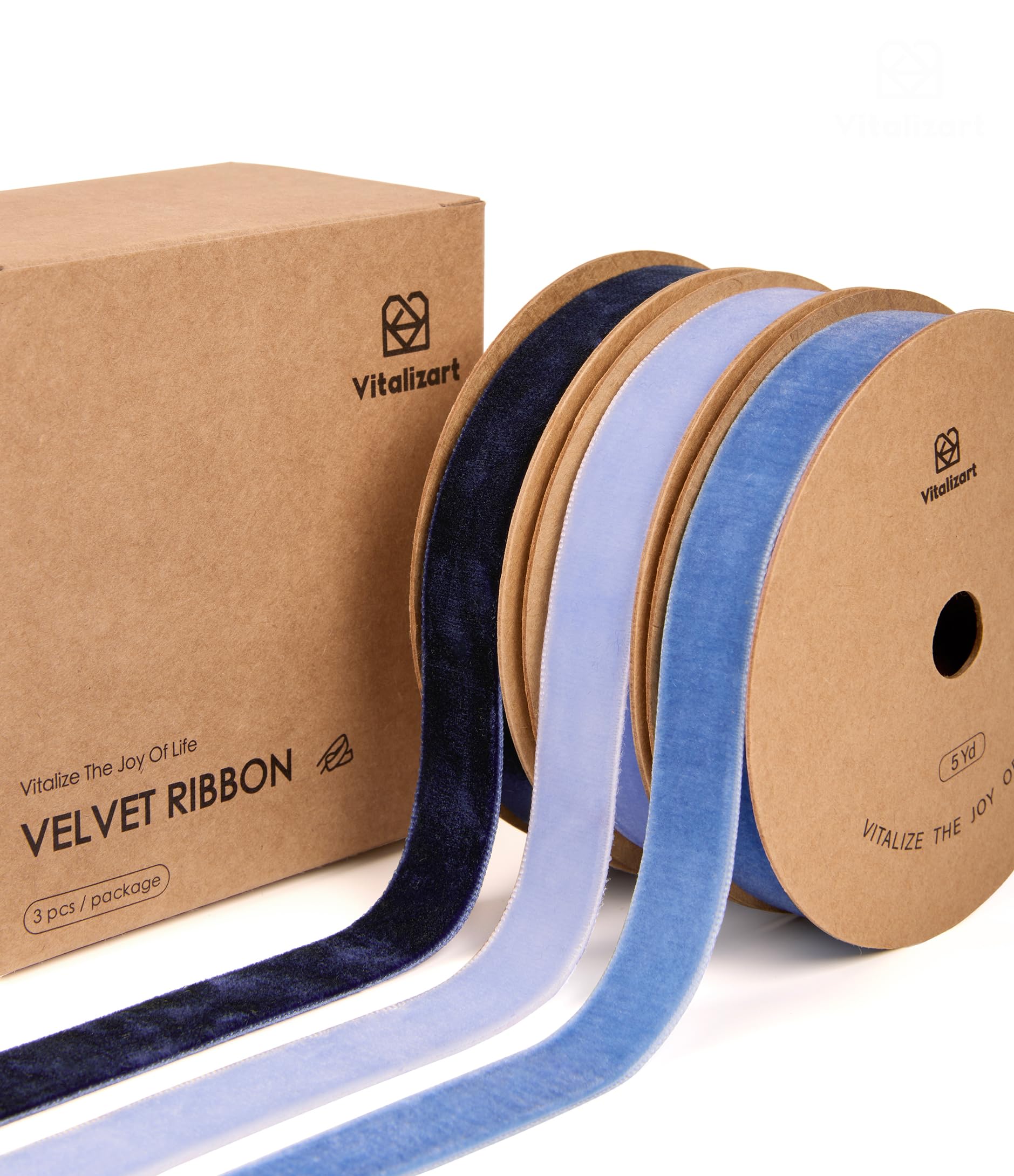 Vitalizart Blue Series Velvet Ribbon 5/8” x 15 Yd (3 Rolls x 5 Yd)