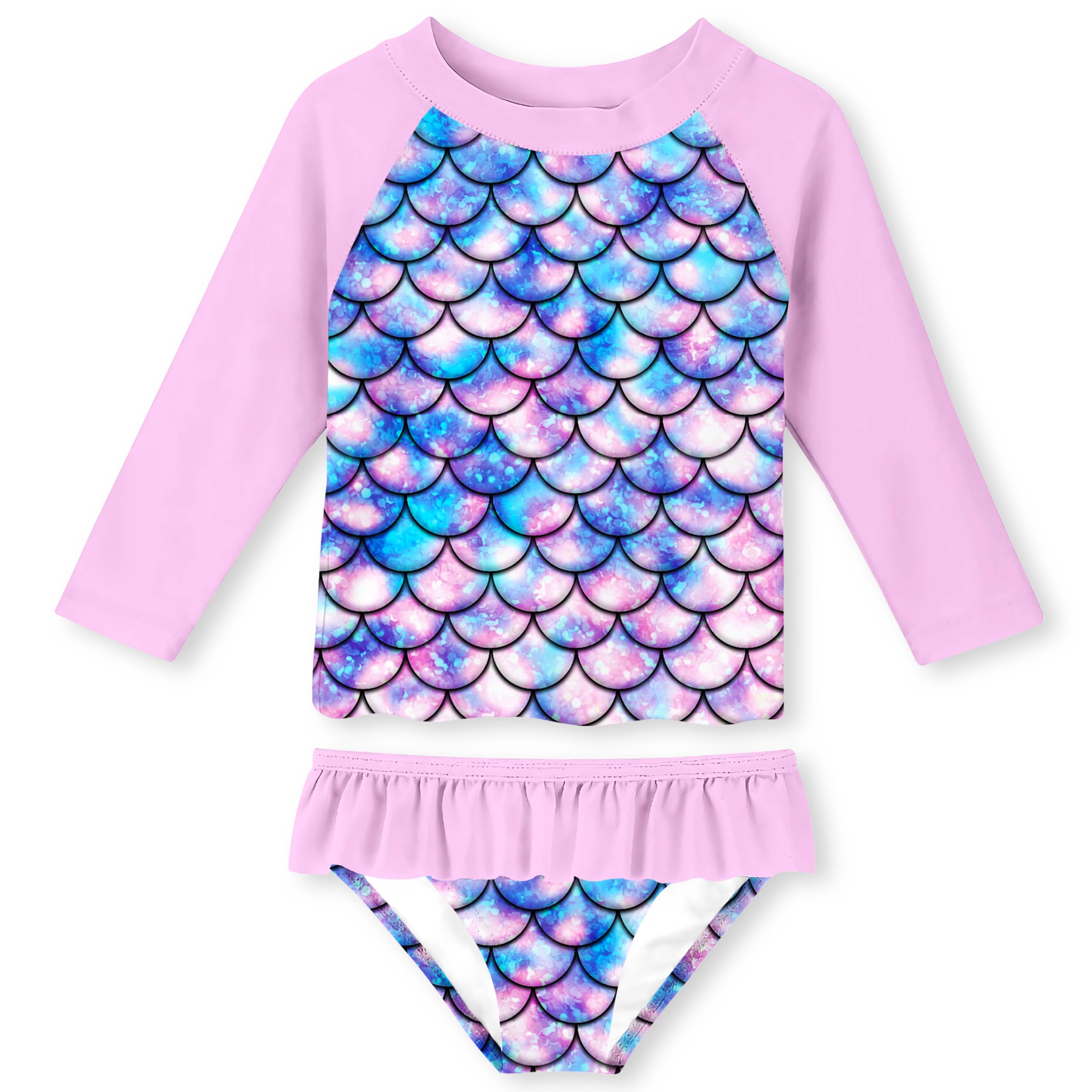 UNIFACO Girls Swimsuit Two Piece Long Sleeve UPF 50+ Bathing Suit, 2-8T