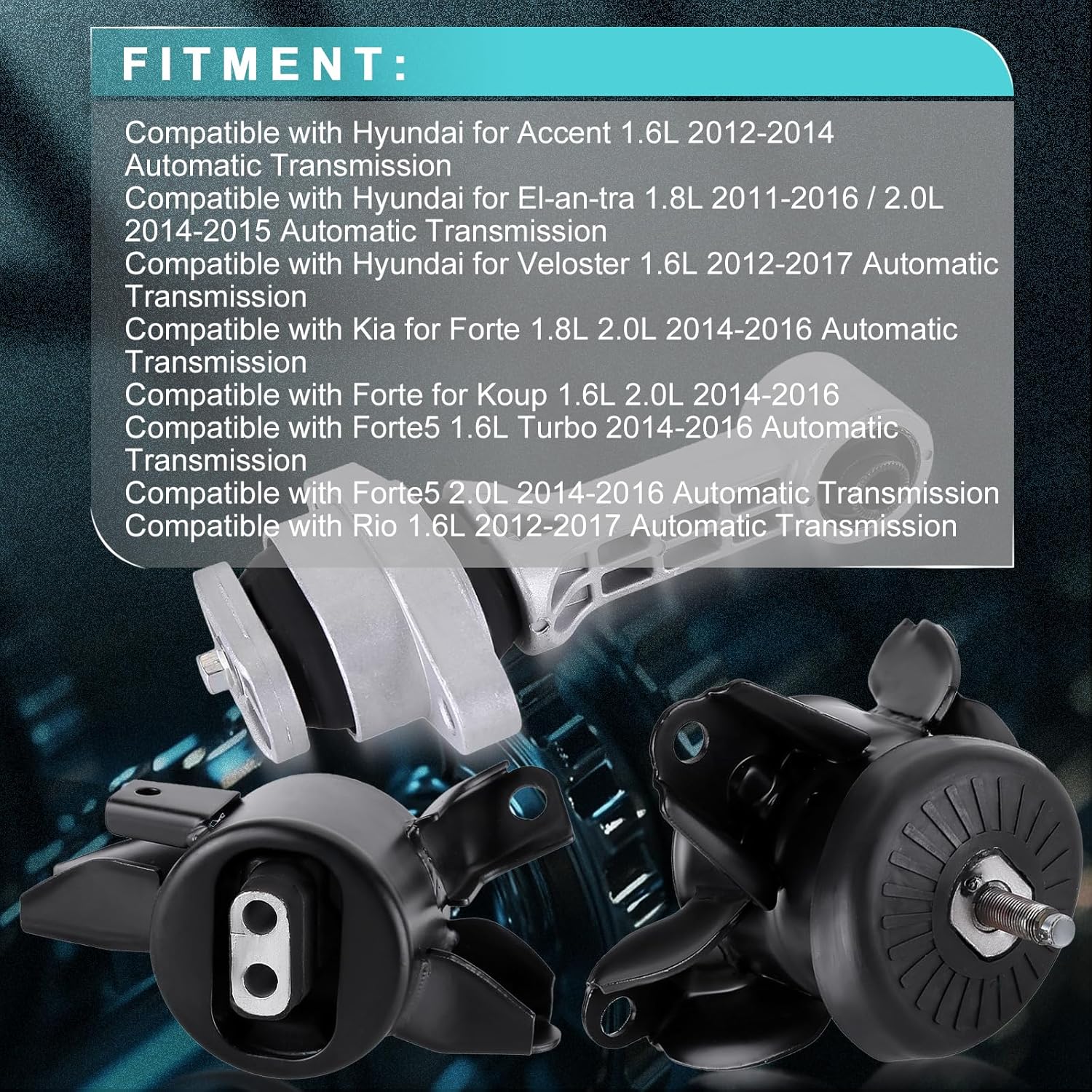 3Pcs Engine Motor Mount,A71004 A71029 A71020 Motor&Trans Mount Engine Transmission Motor Mount Kit Compatible for Hyundai for Accent for Elantra for Kia for Forte for Rio Automatic 2011-2016