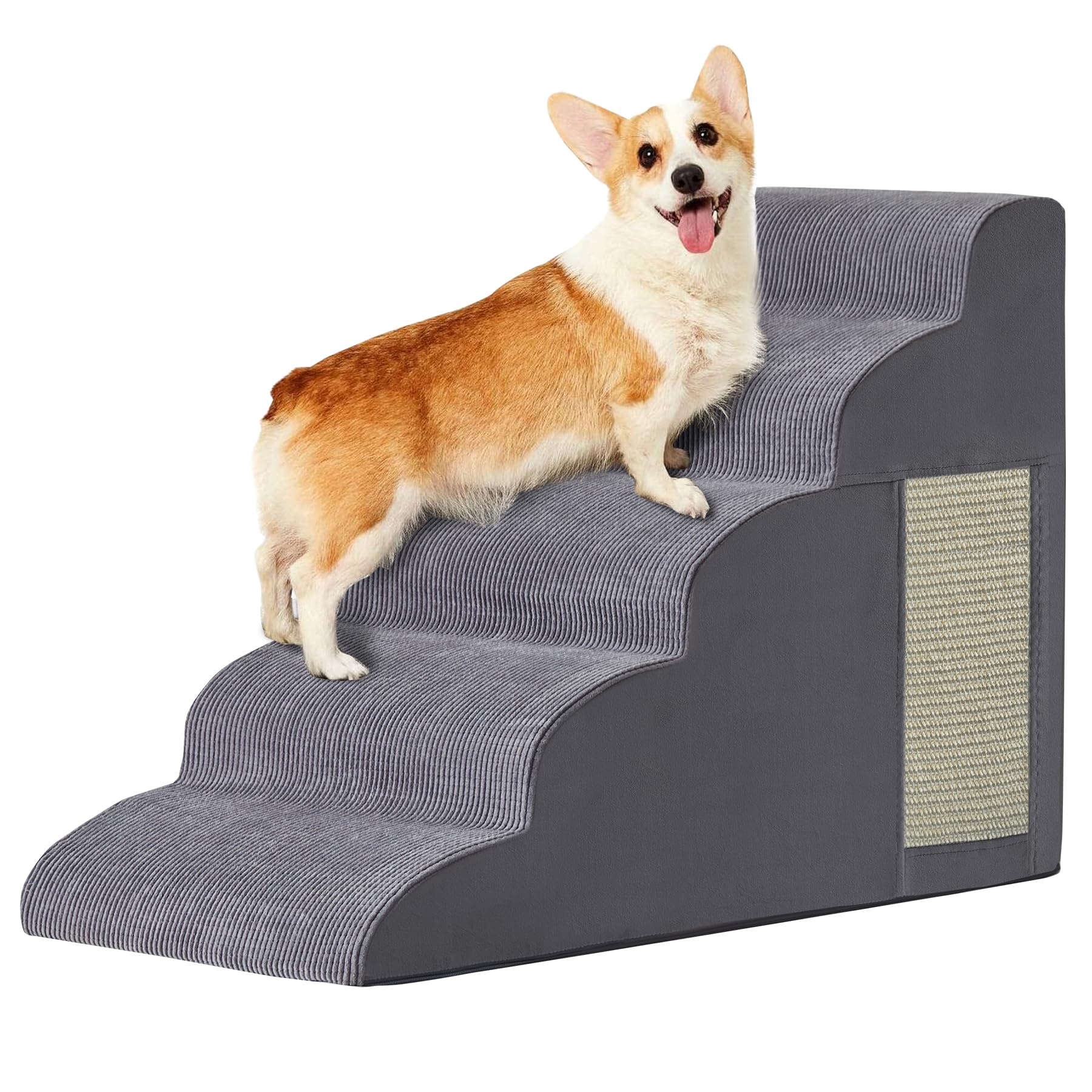 Ahpmeoa Dog Stairs for Small Dogs 22.6" H, Dog Ramp for Bed, 5-Step, Grey