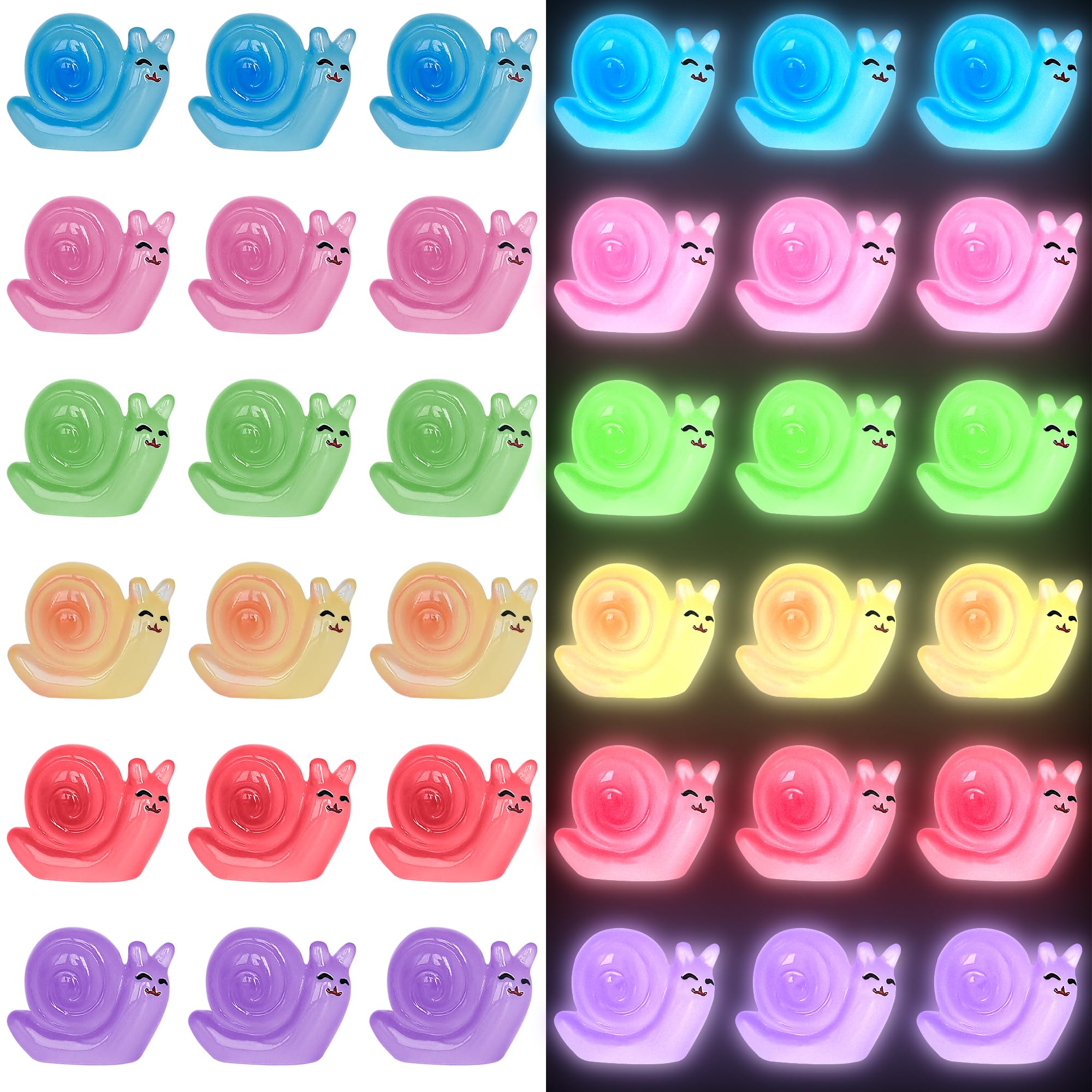 50 PCS Luminous Mini Snail Miniature Snails Glow in The Dark Tiny Snail Figurines for Garden Miniature Moss Landscape Decoration (Multi Colors)