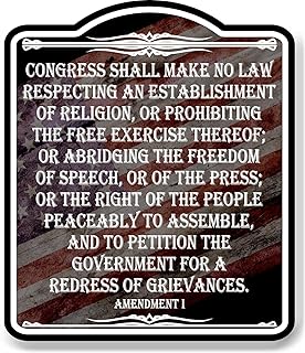 Congress Shall Make No Law First Amendment Flag BLACK Aluminum Composite Sign, 8.5"x10"