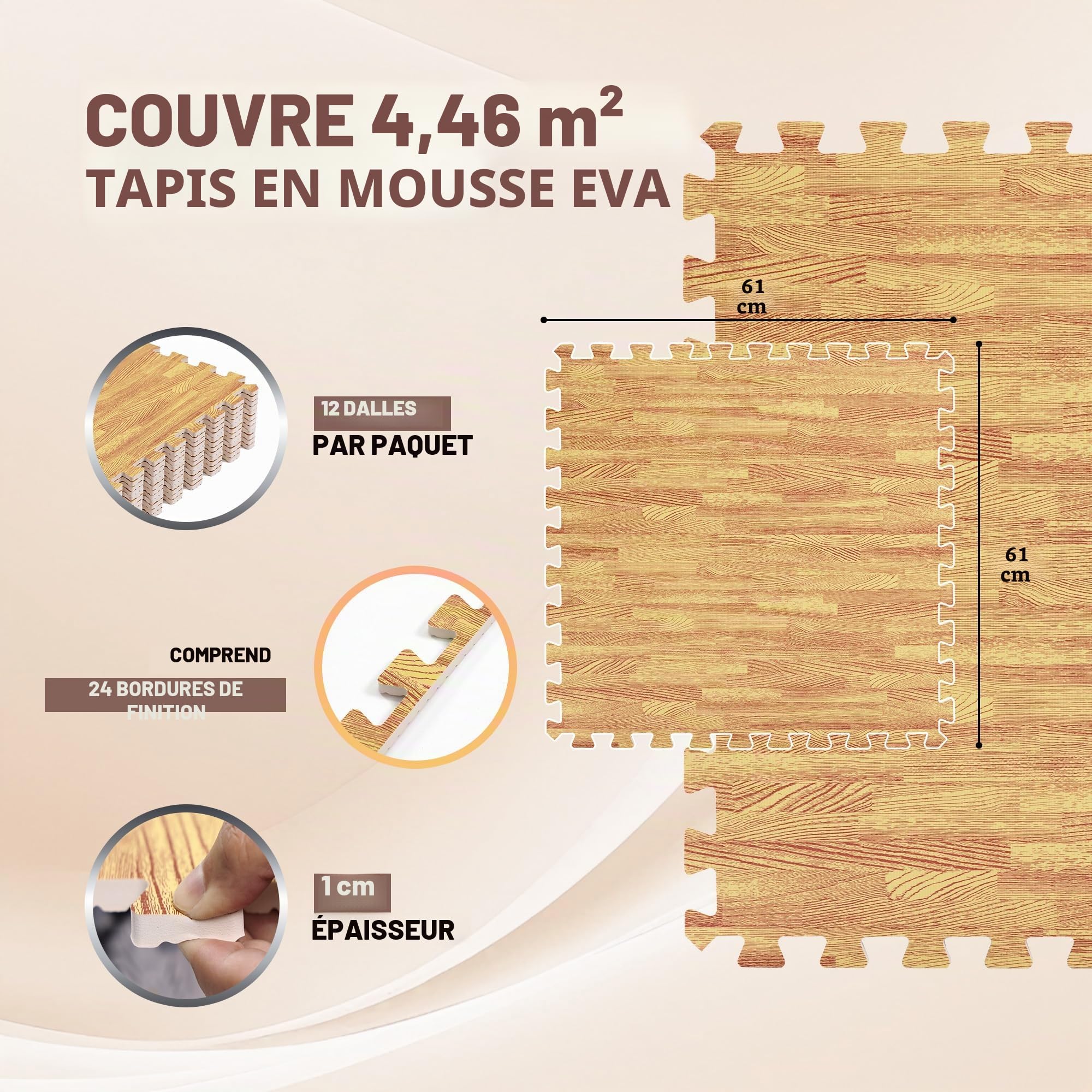 Yes4All 60x60 cm jusqu'à 11,1 m² Set 6/12/30 Carreaux de sol en mousse EVA, tapis en mousse, tapis de sol de gymnastique, tapis de sol emboîtables Sol de garage, piscine extérieure, bain à remous