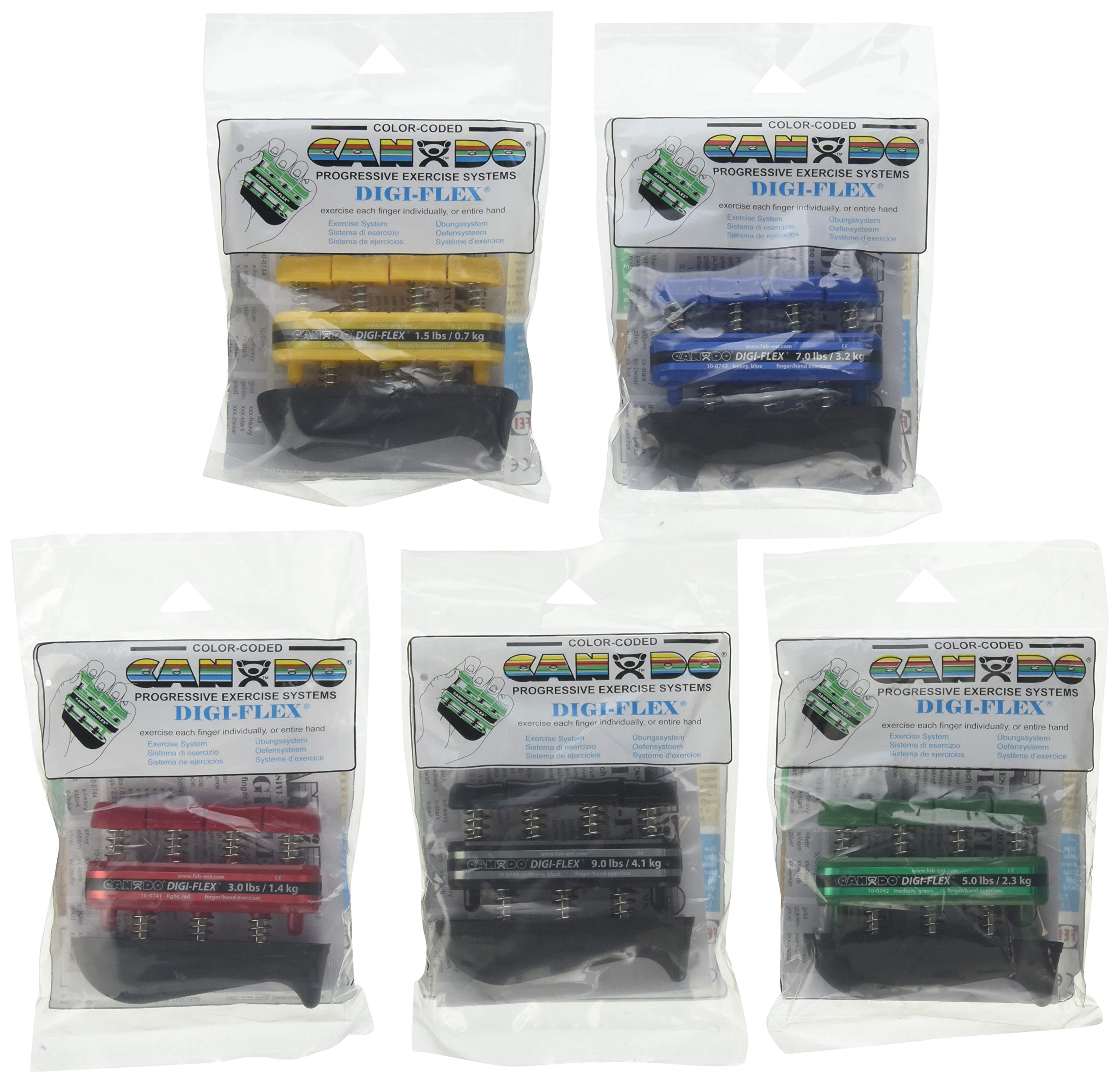 CanDoDigi-Flex Hand Exerciser - 5 Piece Set Y,R,G,B,BLK - No Rack by Cando