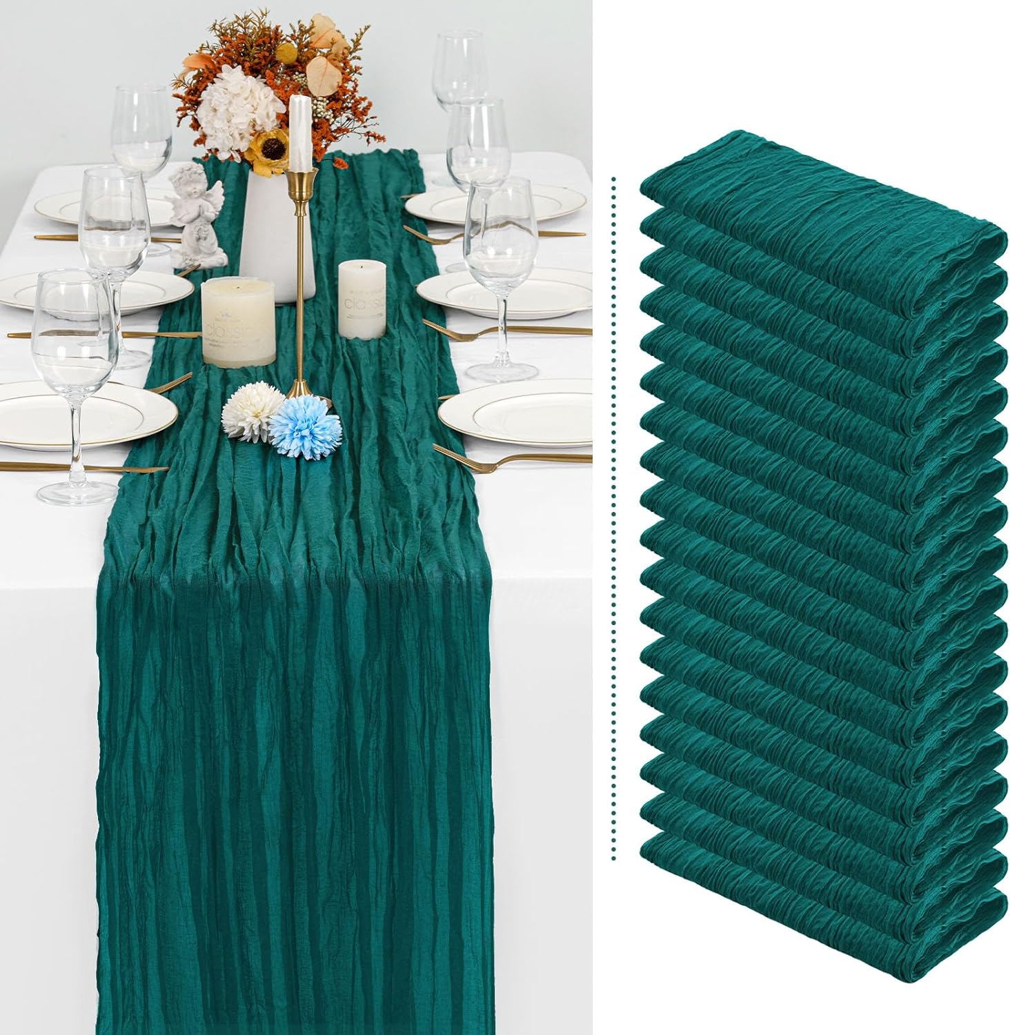 18 Pack Teal Cheesecloth Table Runner Gauze Table Runner 10FT Long Semi-Sheer Table Runner Boho or Rustic Wedding Table Decor for Wedding Decor Arch Draping Bridal Shower Holiday Party 18 Packs-10FT Teal