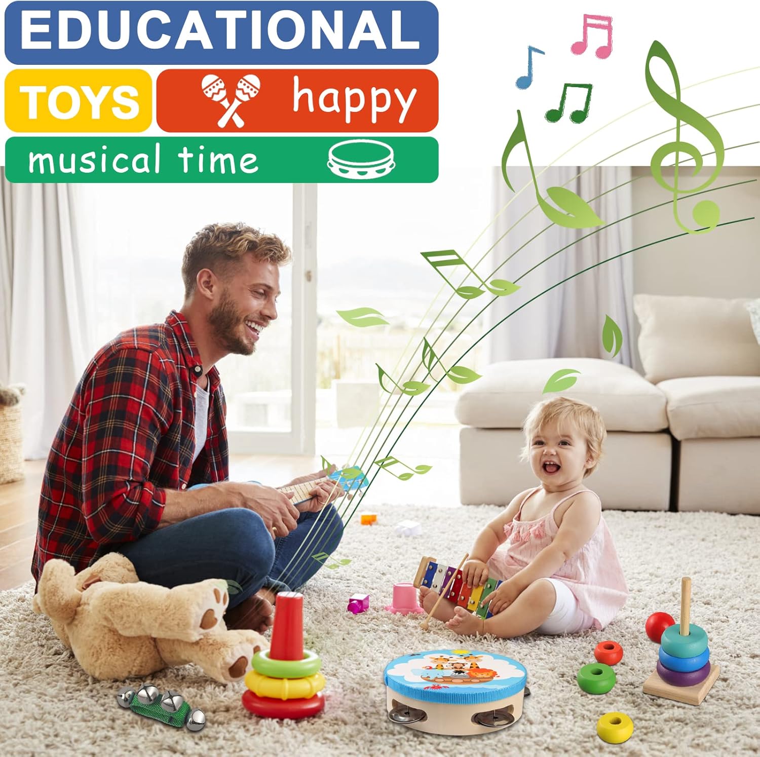 LOOIKOOS Toddler Musical Instruments,Wooden Percussion Instruments for Baby Kids Preschool Educational Musical Toys Set Boys and Girls with Carrying Bag : Toys & Games