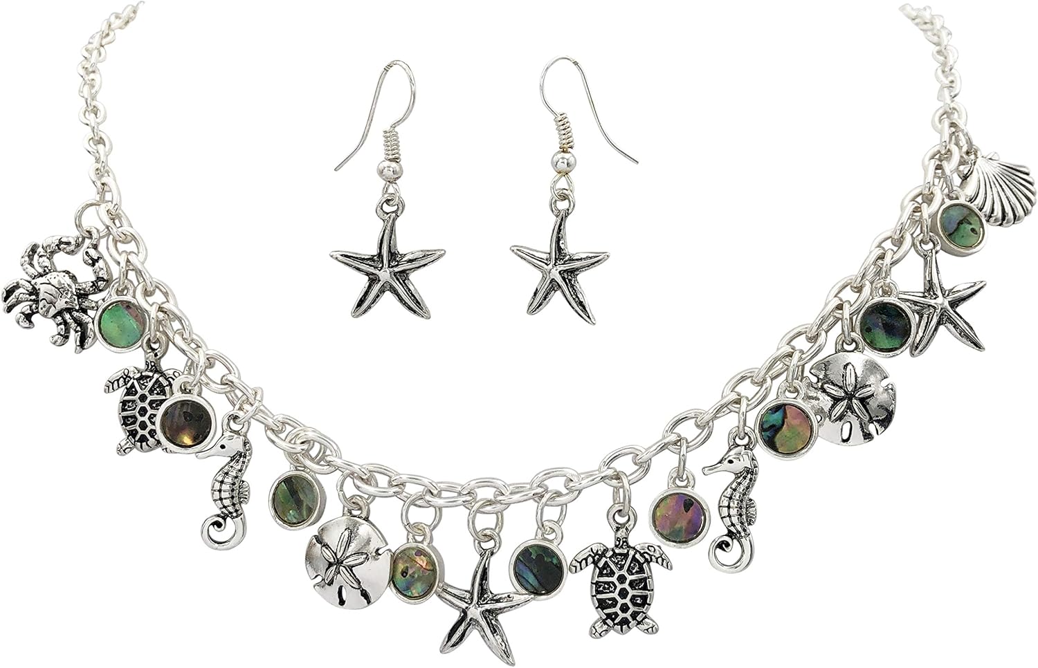 Gypsy Jewels Nautical Charm Theme Silver Tone Necklace & Dangle Earrings Set