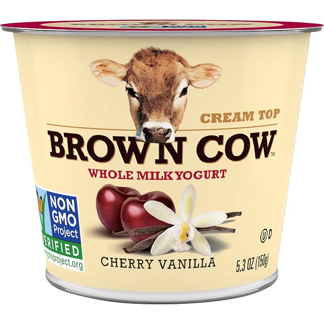 Brown Cow Cream Top Cherry Vanilla on the Bottom Whole Milk Yogurt 5 3 oz Cup - Creamy