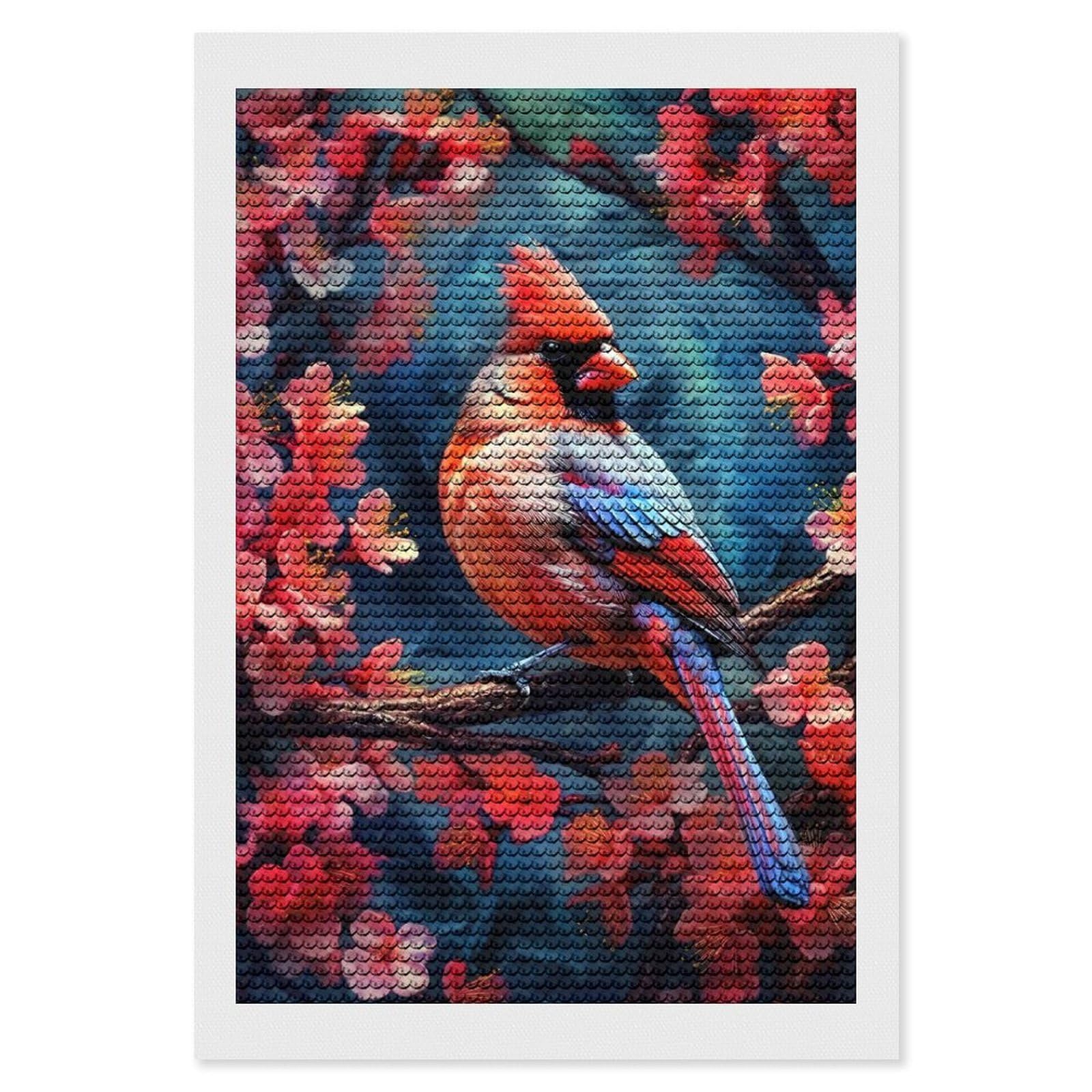Junmoney Cardinal Bird Diamond Painting Set 8"x12", Holiday Gift Idea, for Creative Relaxation, Fun Craft Experience, Vintage Style Decor