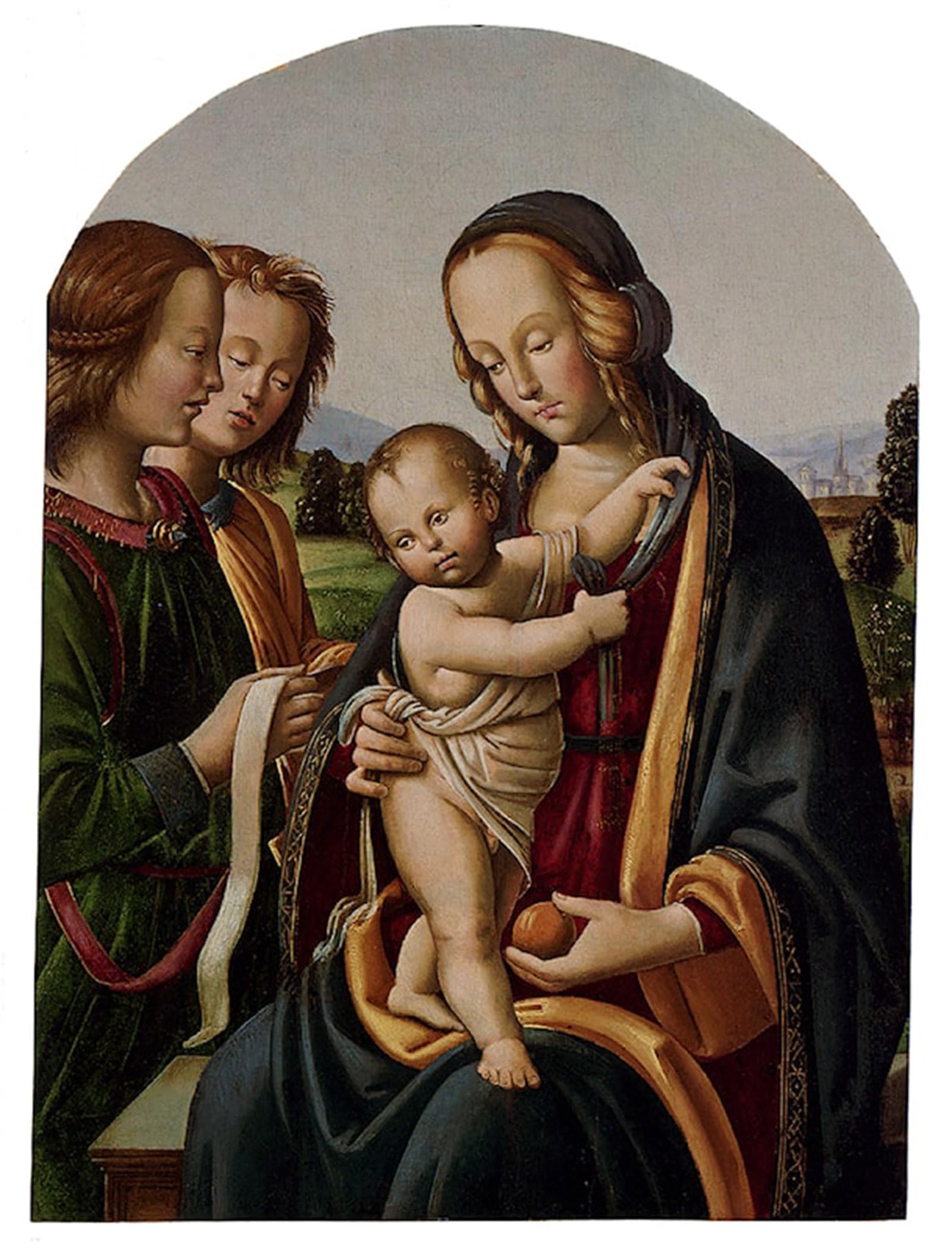 SERENDIPITP Vintage Picture Print on Canvas Wall Art Poster Lady and Child with Two Angels by Bacci Di Belforte Artwork Print Poster for Wall Decor 60x90cm