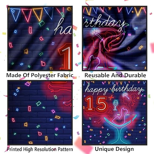 Miniatura 4 de Cartel de neón con texto en inglés Happy 15 Birthday Girl Happy 15 Birthday Banner Cheers to 15 años de tacón alto, maquillaje para decoración de