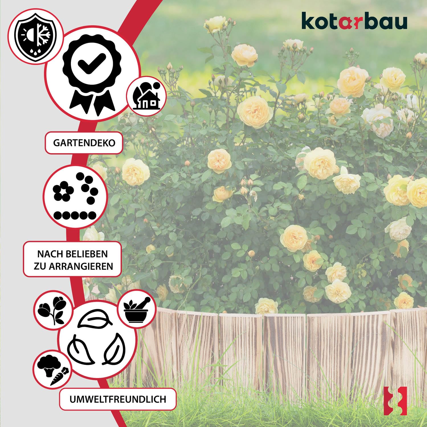 KOTARBAU® Staccionata in Legno per Giardino - 200 x 10 cm - Recinzione Giardino Esterno - Legno Bruciato - Steccato